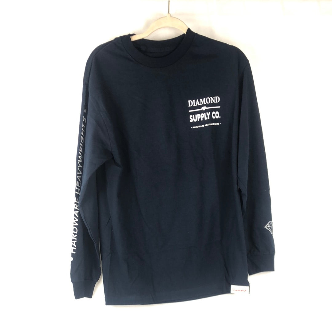 Diamond Chest Sleeve And Back Logo Navy White Size M L/s Shirt