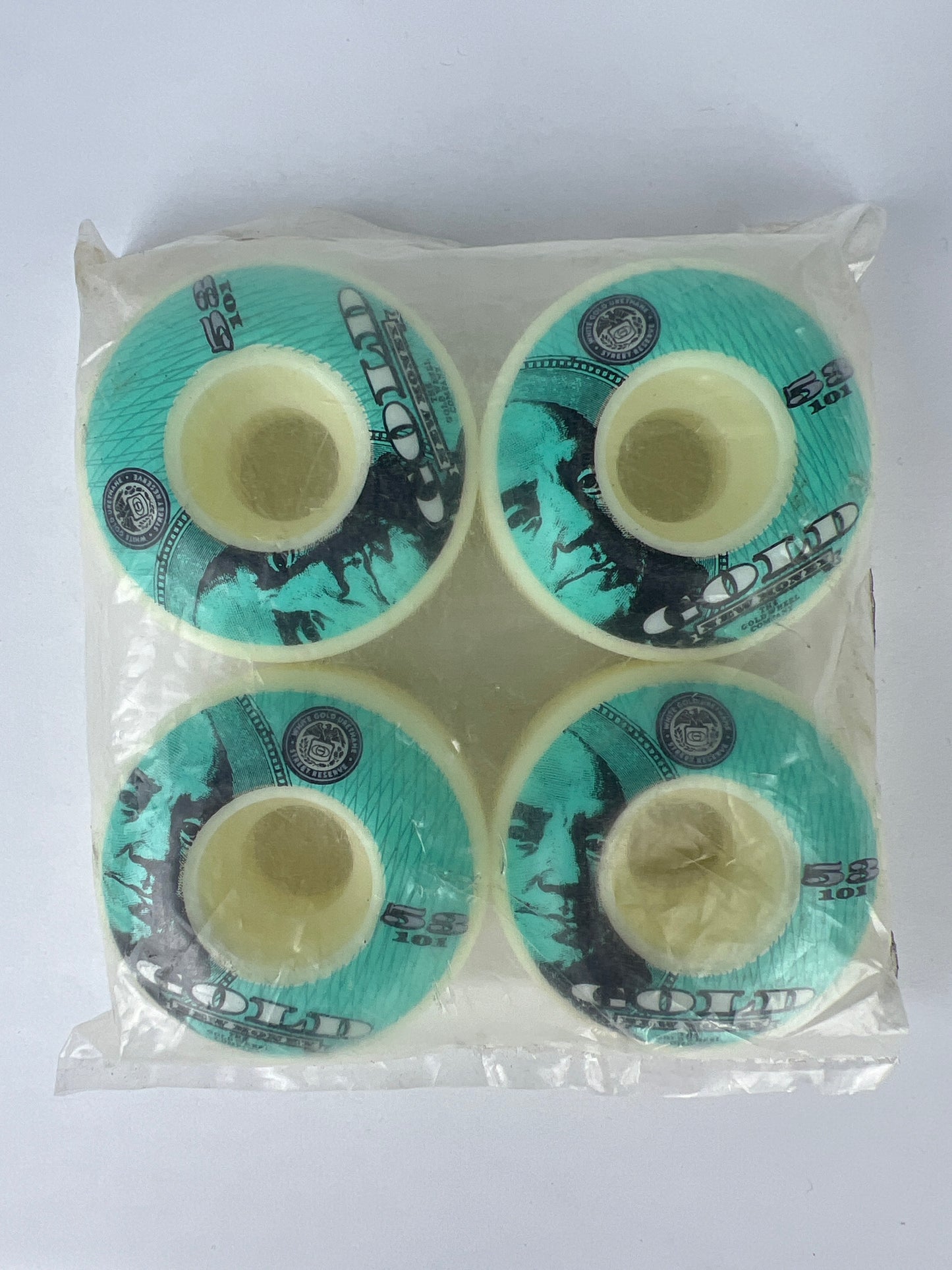 Gold Wheels New Money Turquoise Black White Size 53mm 101A Duro Vintage NOS Wheels