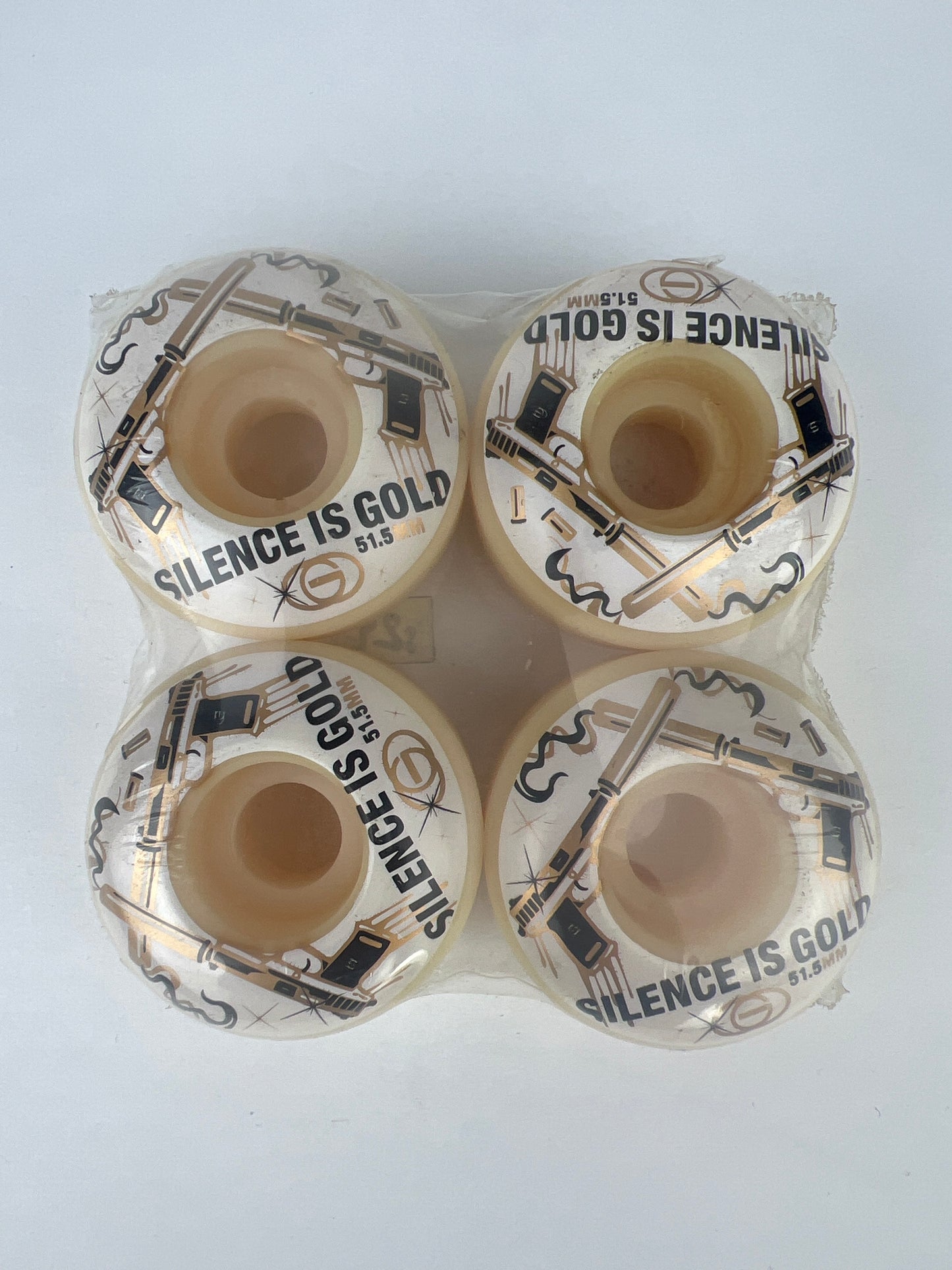 Gold Wheels Silence Is Gold Pistols Gold Black White Size 51.5MM Vintage NOS Wheels