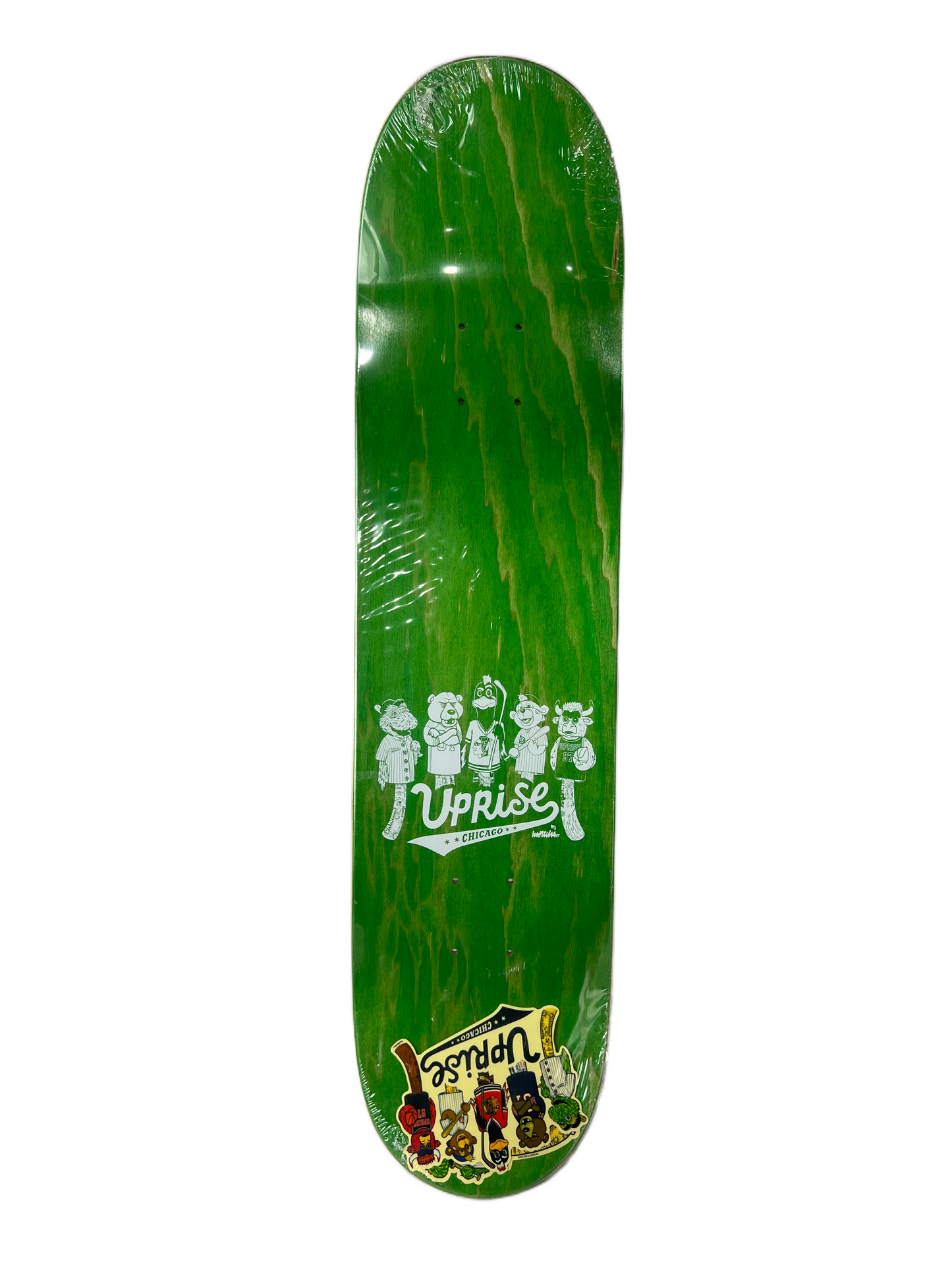 Uprise X Felipe Motta Uprise Pups Mascot Series Grouch Green Woodgrain Black White Size 7.75" Vintage NOS Deck
