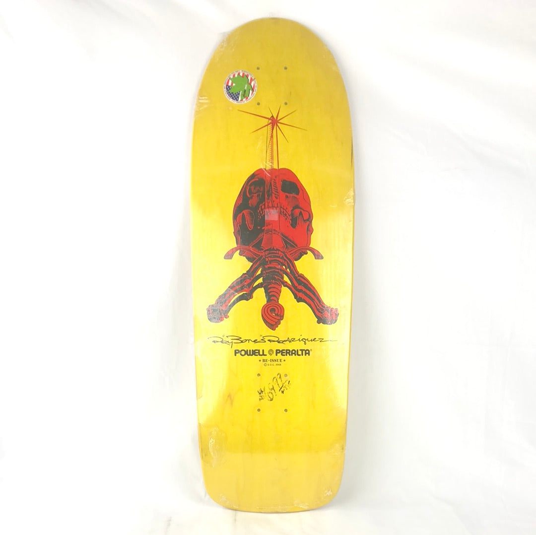 Powell Ray Bones Rodriguez Skull and Sword Yellow 10.0 Skateboard Deck