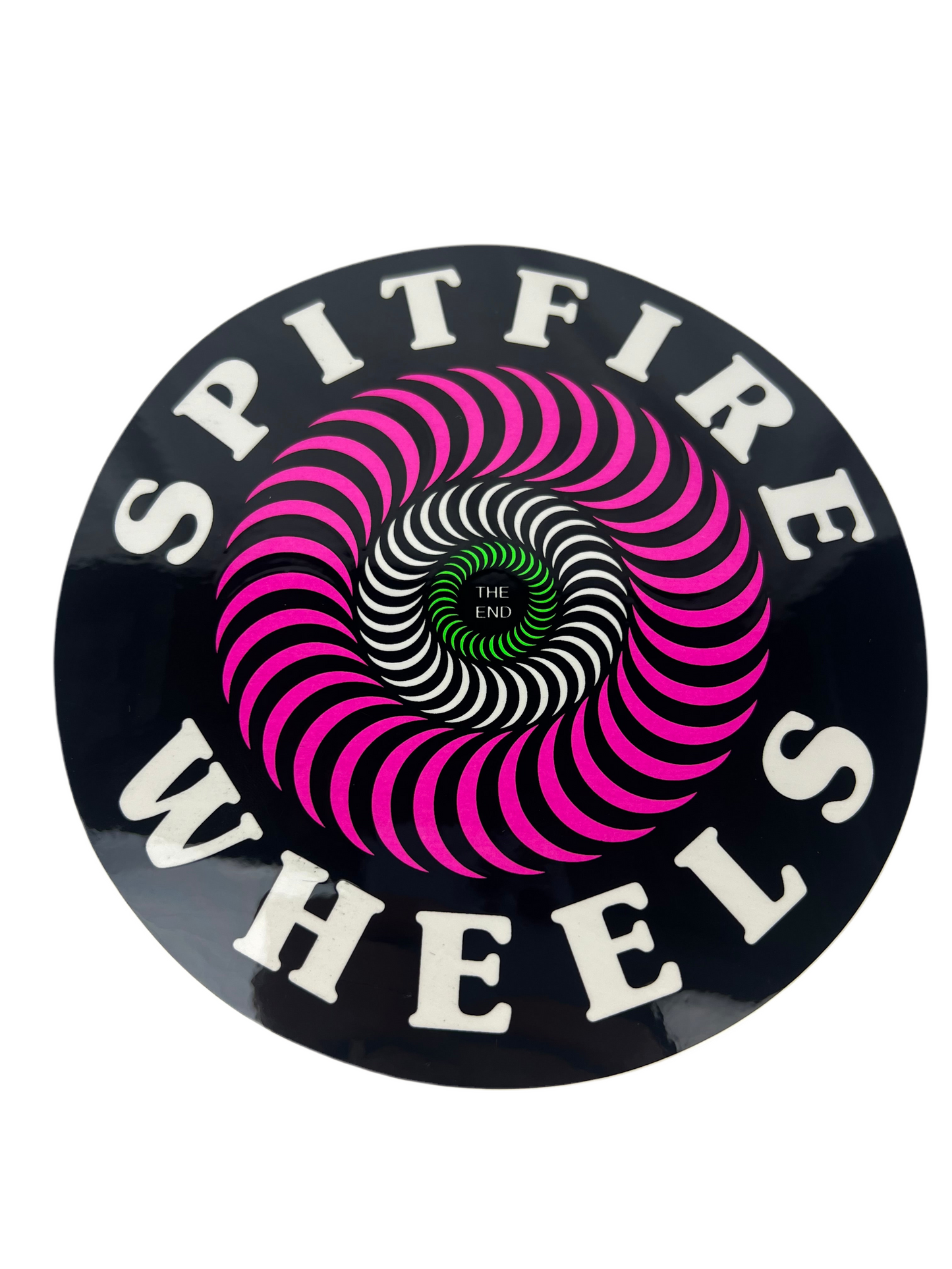 Spitfire THE END Spiral Black White Pink Green 6" X 6" Vintage NOS Sticker