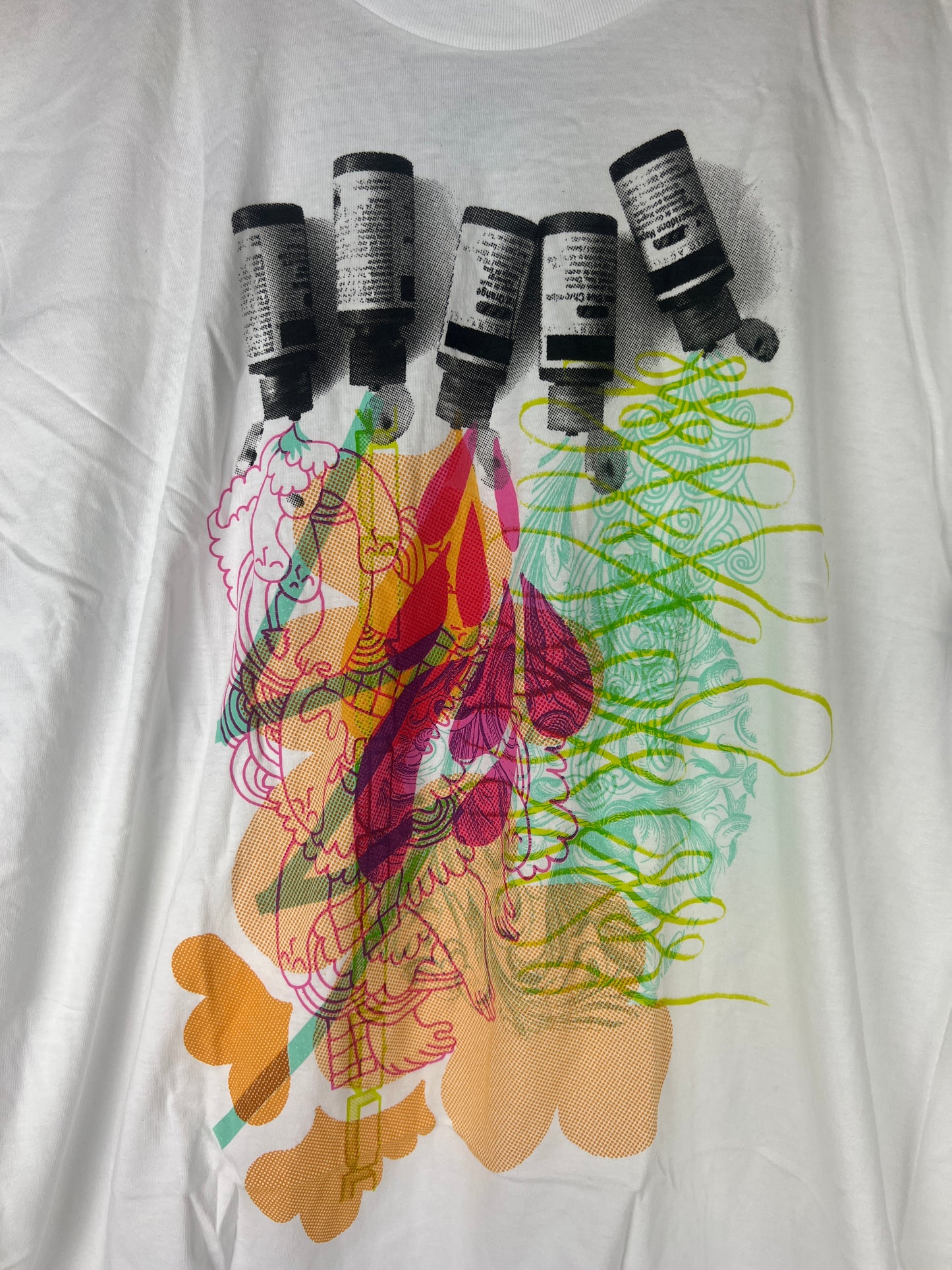 Adio X Mike Perry Artist Guest Series Paint White Multi Size XL S/s Vintage Shirt
