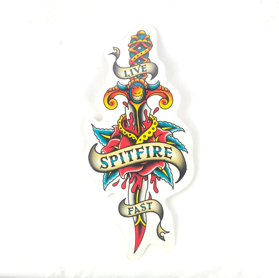 Spitfire Live Fast Rose Sword Clear Blue Red 12" x 5" (Large) Sticker