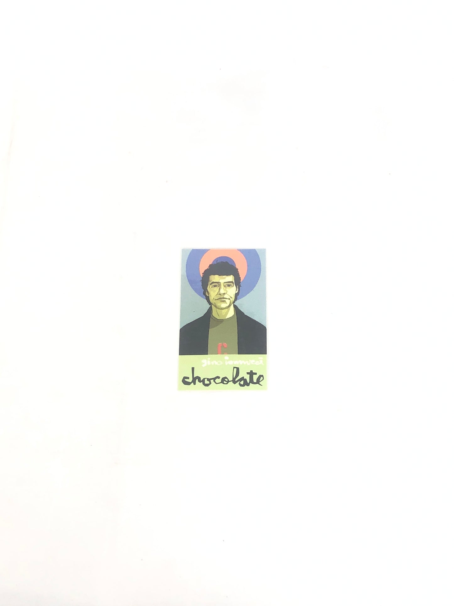 Chocolate Gino Iannucci Blue Green Black 2.5" x 4.5" Vintage NOS Sticker
