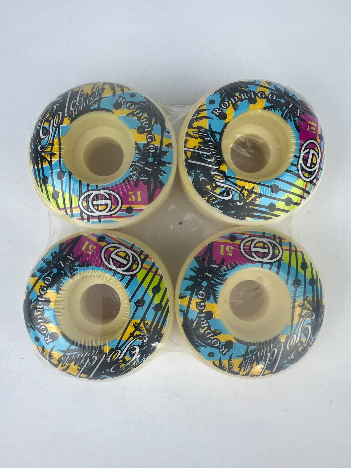 Gold Wheels Rodrigo TX Paradiso Palms Pink Blue Black Multi Size 51MM Vintage NOS Wheels