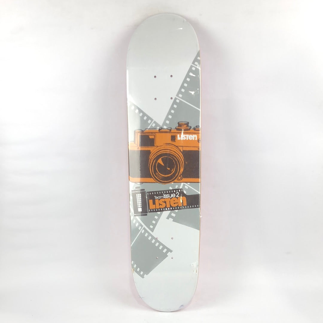 Listen Film Camera Orange/White 7.5'' Skateboard Deck