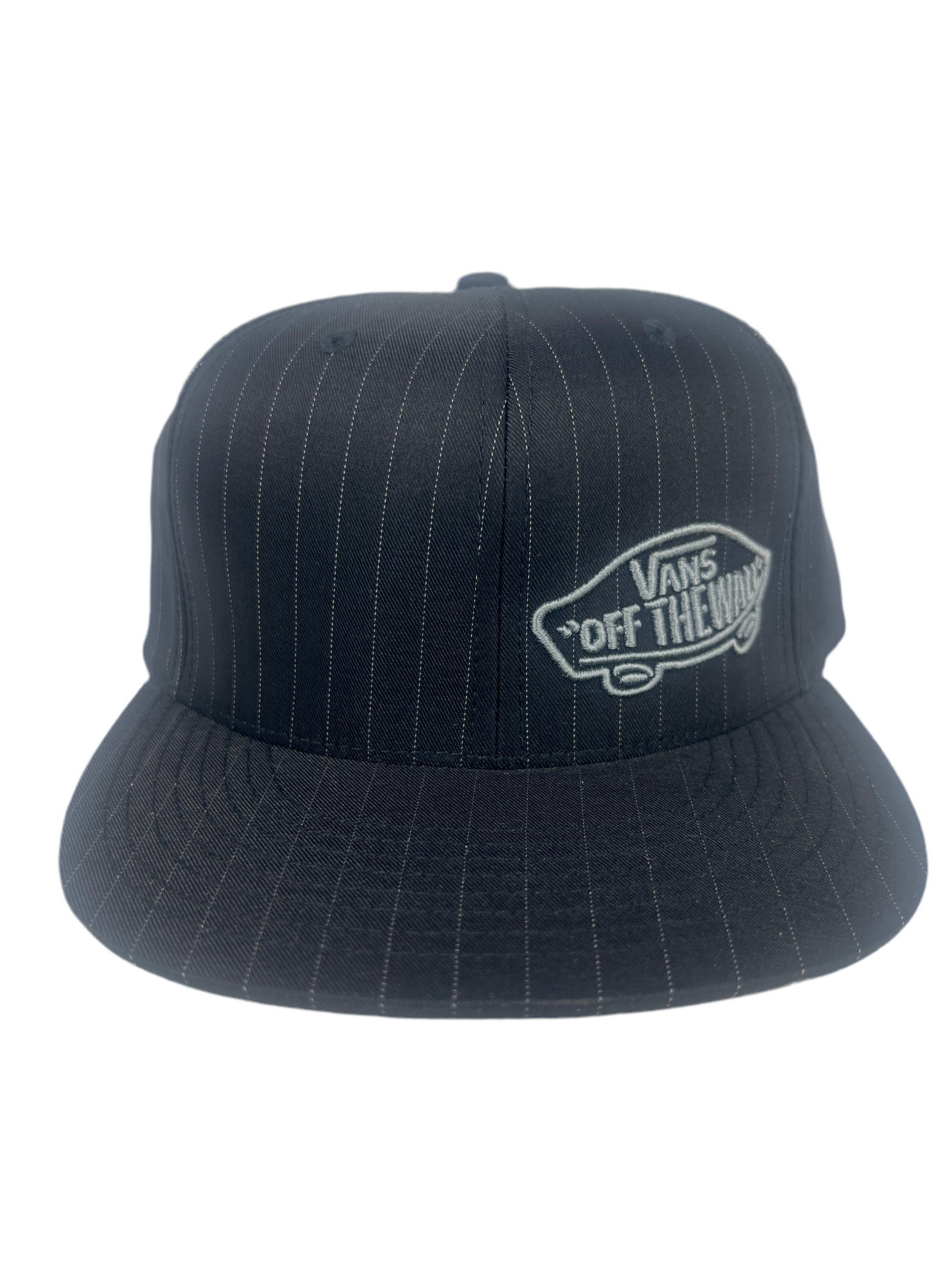 Vans Class Off The Wall Logo Pinstriped Black Grey Size S - M Vintage Fitted Hat