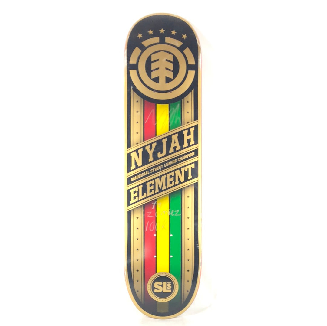 Element Nyjah Houston Signed Street League Champion Black Rasta Gold Vintage NOS Deck