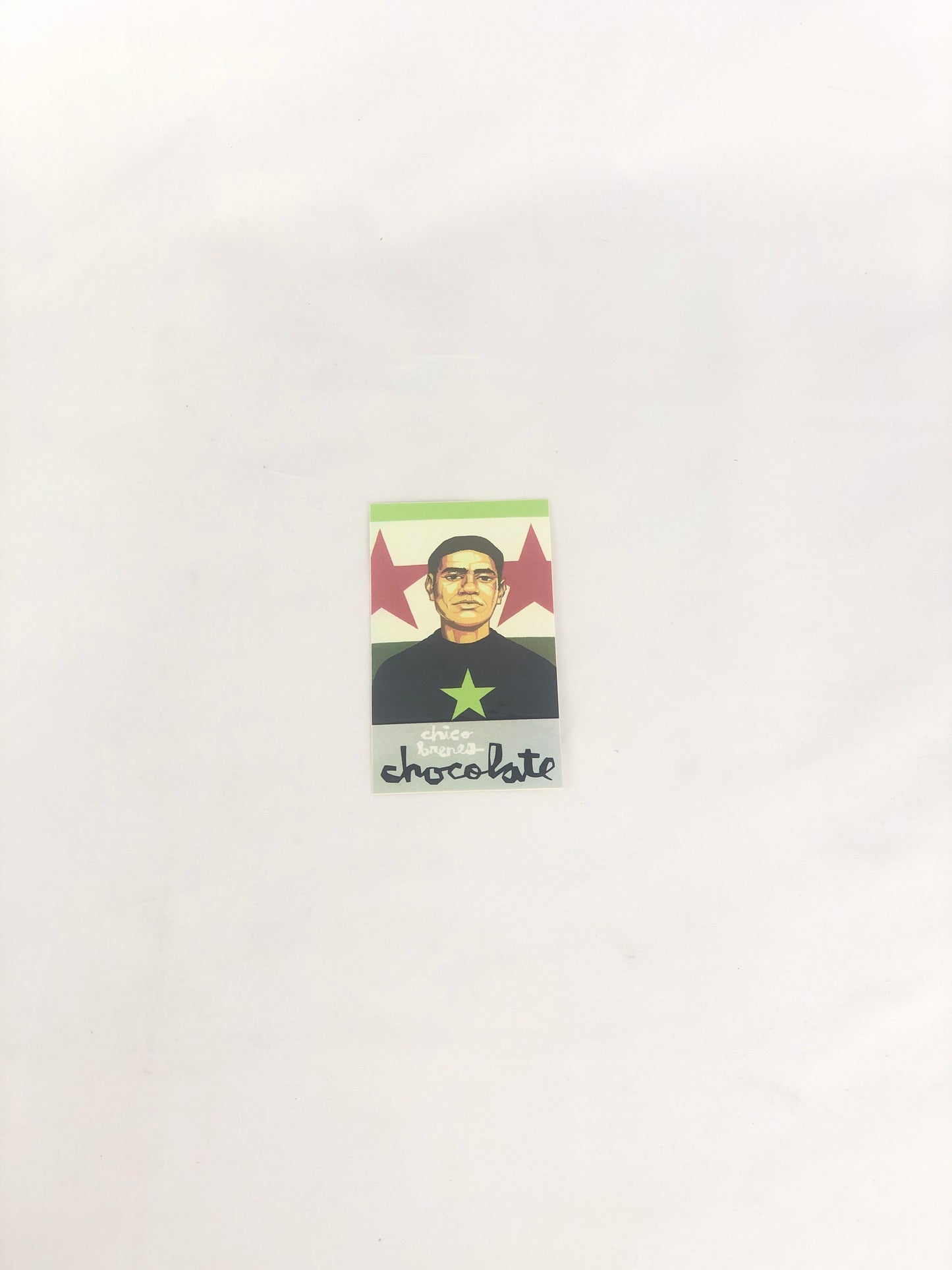 Chocolate Chico Brenes Grey Black Red 2.5" x 4.5" Vintage NOS Sticker