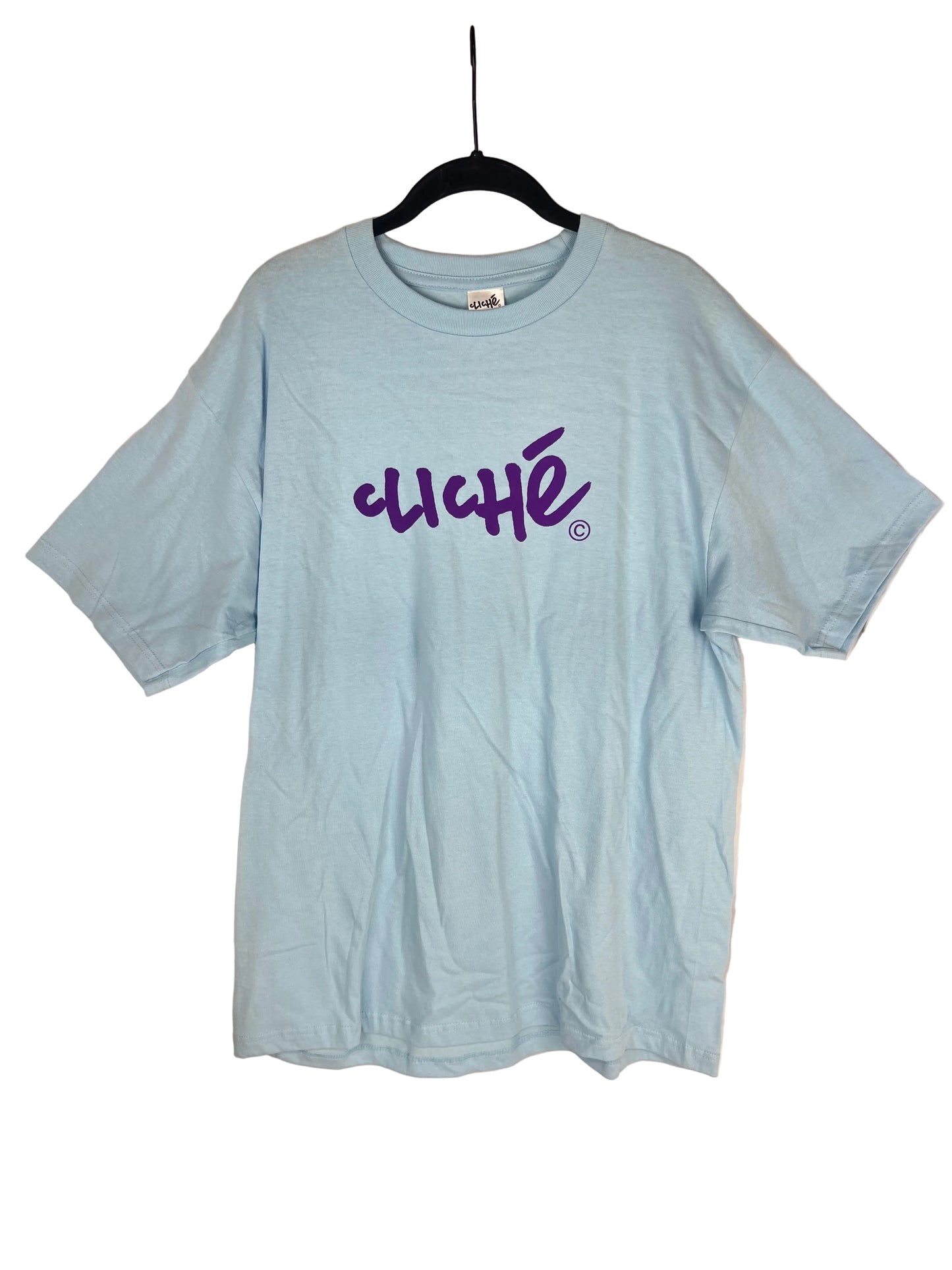 Cliche Baby Blue Purple Cliche Logo Size L S/s Vintage Shirt