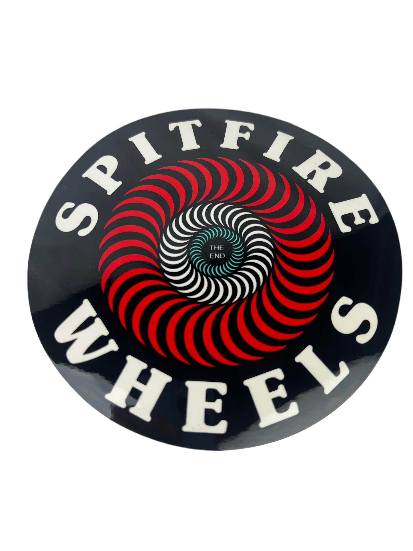 Spitfire THE END Spiral Black White Red Turquoise 6" X 6" Vintage NOS Sticker