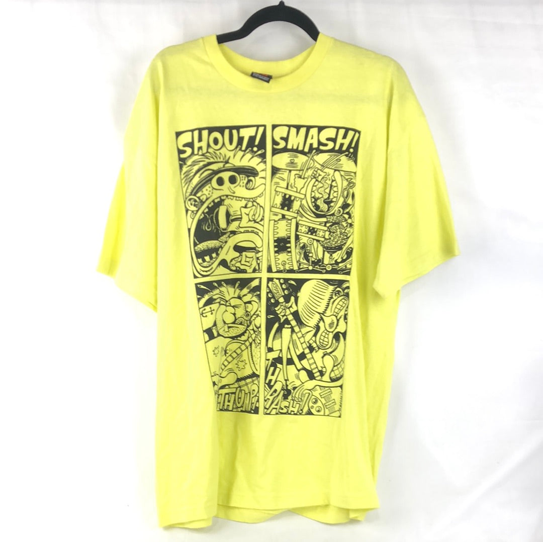 Stussy Shout Smash Chest logo Yellow Black Size XL S/s Shirt