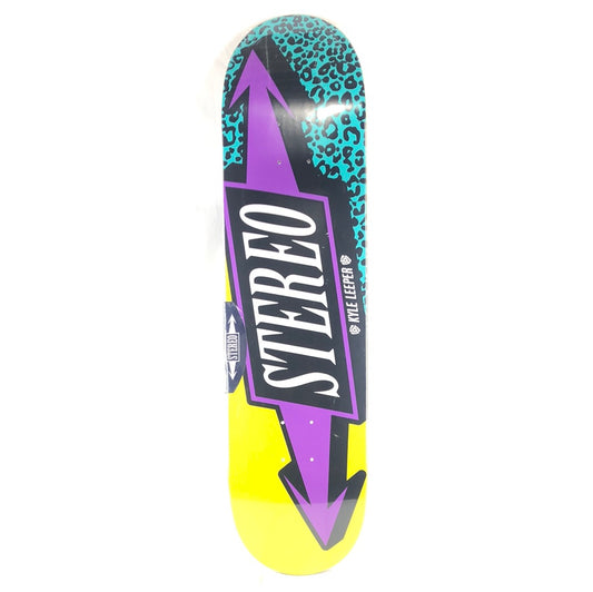 Stereo Kyle Leeper Arrow Sign Cheetah Print Blue/Yellow/Black/Purple Size 8.25 Skateboard Deck