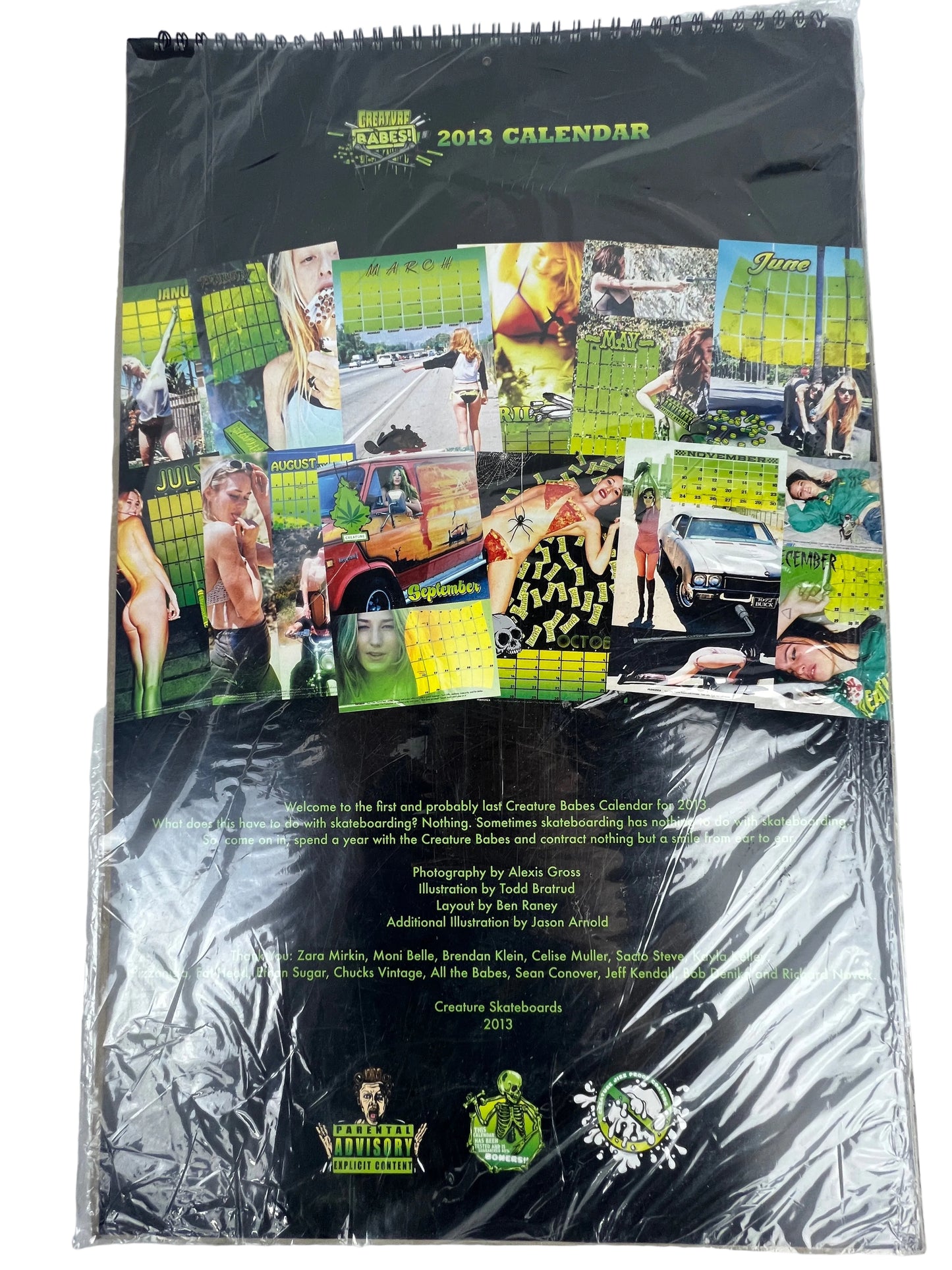 Creature Babes Black Green Multi 19.3" X 12.3" Vintage Calendar 2013