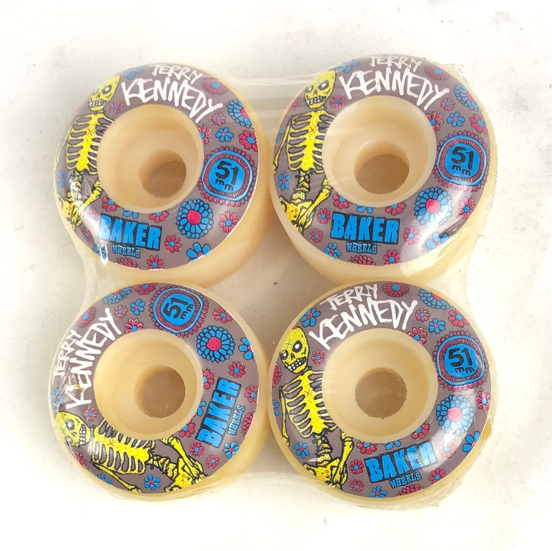 Baker TK Day of The Dead Graphic Yellow Blue Grey White 51mm NOS Skateboard Wheels