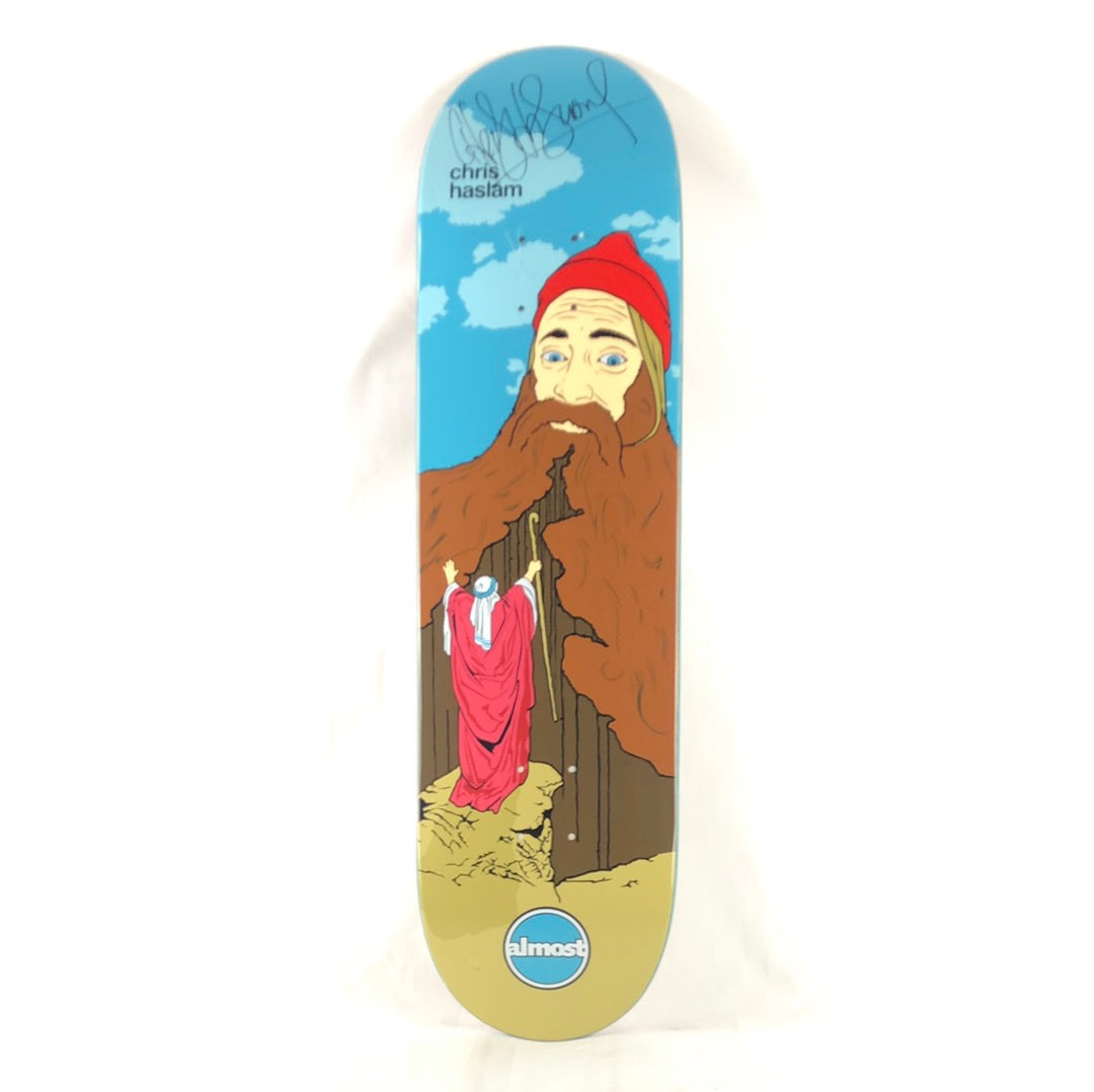 Almost Chris Haslam Signed Moses Graphic Blue Brown Size 8.25" Skateboard Deck