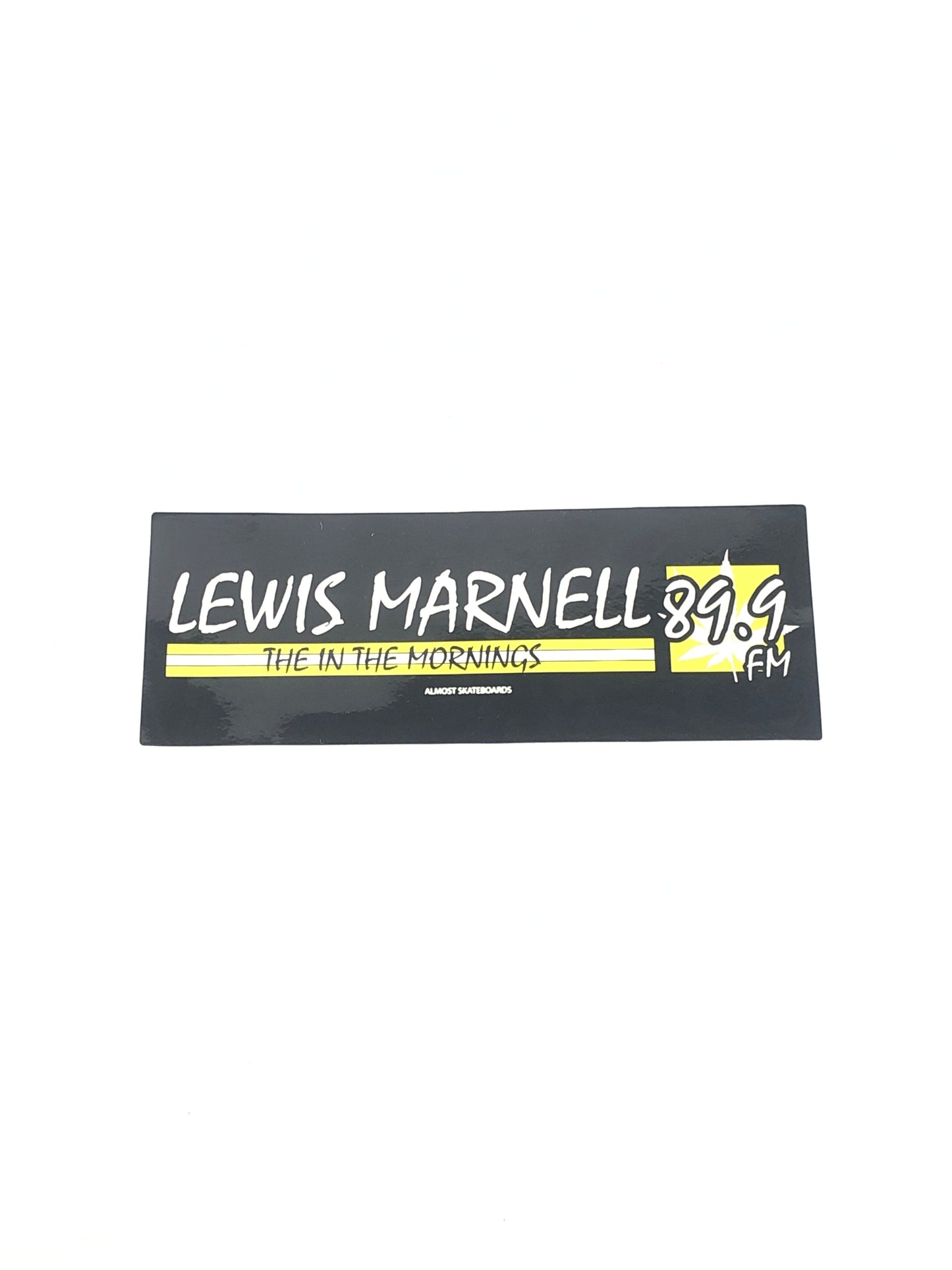 Almost Skateboards Lewis Marnell 89.9 FM Black White Yellow 8" x 3" Vintage NOS Sticker