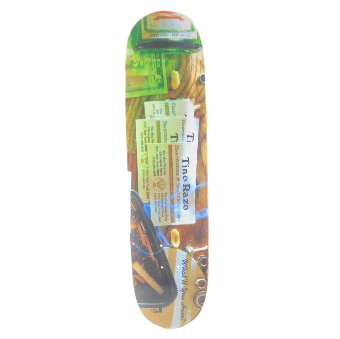 Shut Tino Razo Bartender & Skateboarder Picture Multi Color Size 8" Skateboard Deck