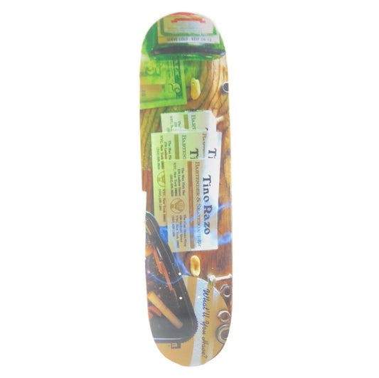 Shut Tino Razo Bartender & Skateboarder Picture Multi Color Size 8" Skateboard Deck