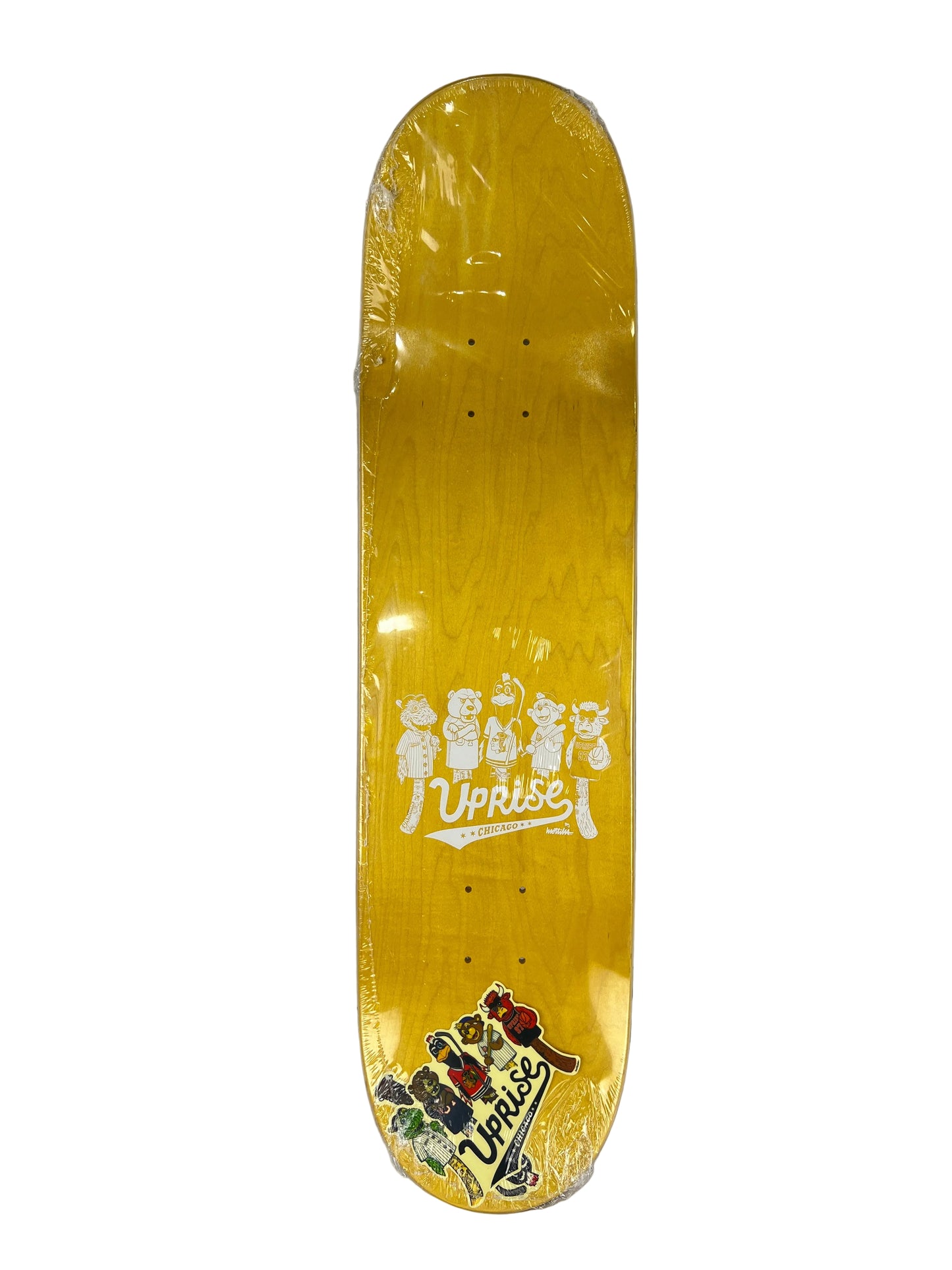 Uprise X Felipe Motta Uprise Pups Mascot Series Chicago Blackhawks Natural Woodgrain Red Green Yellow Size 8.25" Vintage NOS Deck