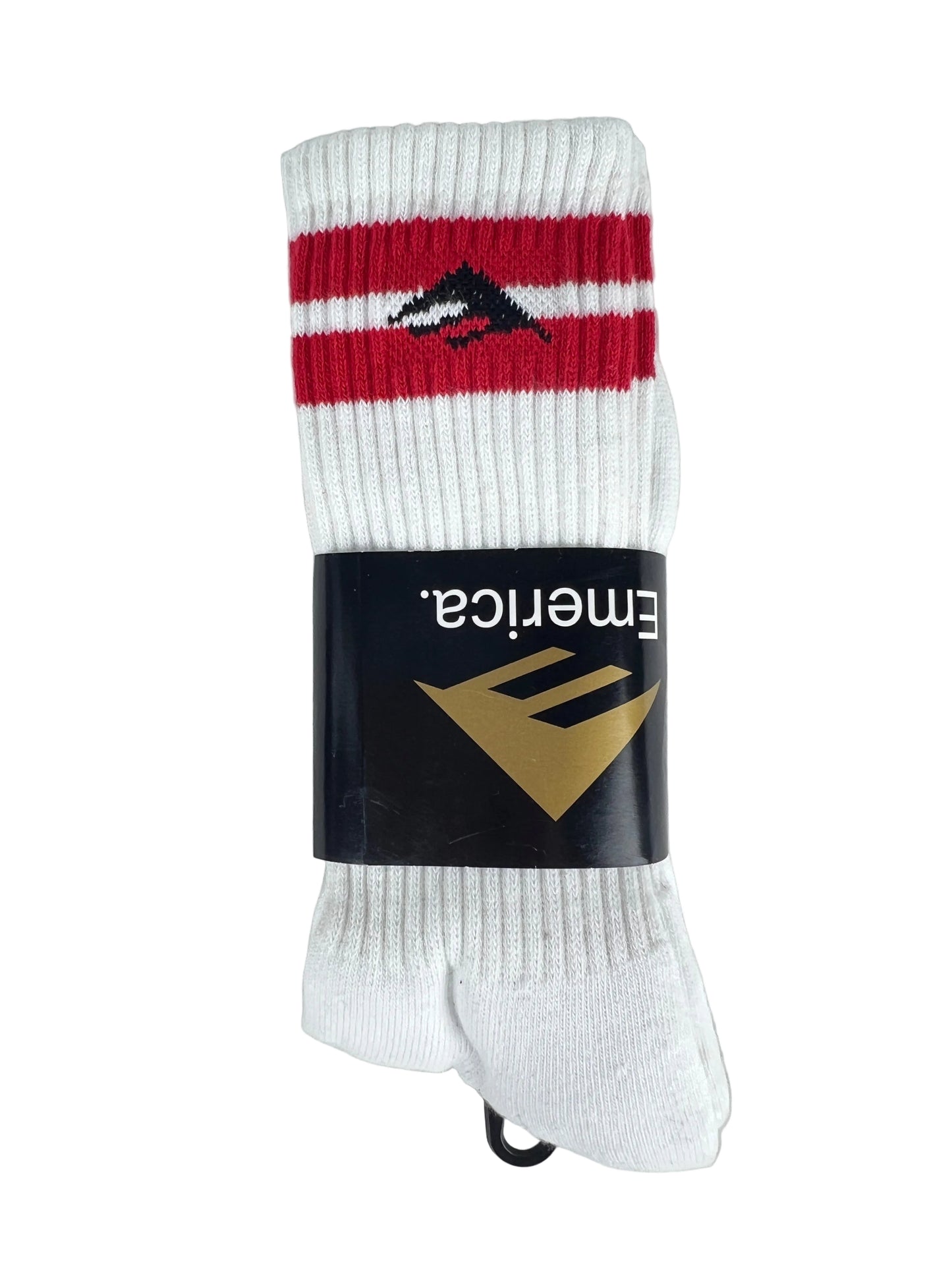 Emerica White Red Stripes Black E Logo Size 10 - 13 Vintage NOS Crew Socks