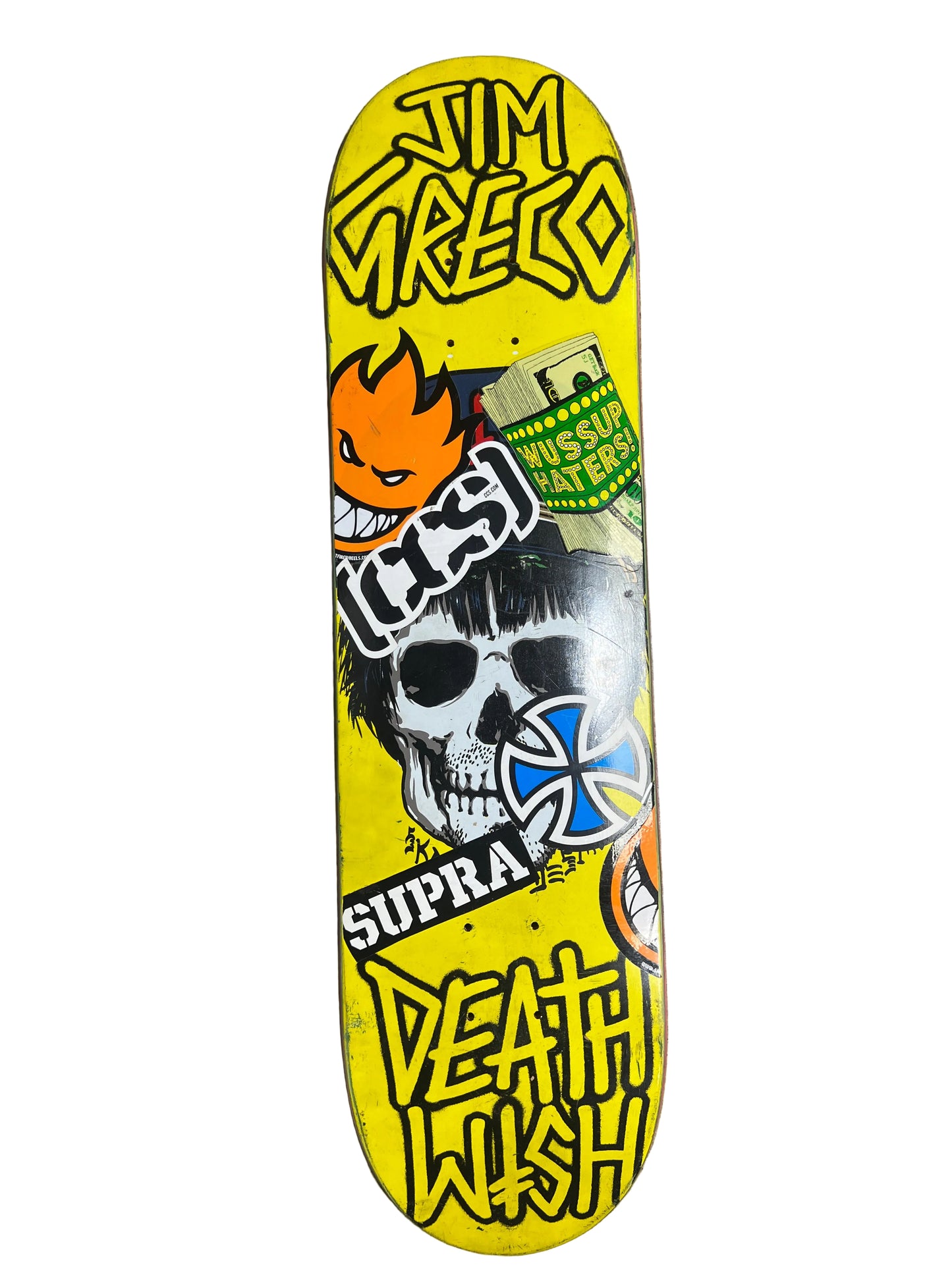 Deathwish Jim Greco Personal Deck Skate & Destroy Graphic With Jim Greco Custom Sticker Job Size 8.0" Vintage Rider Deck