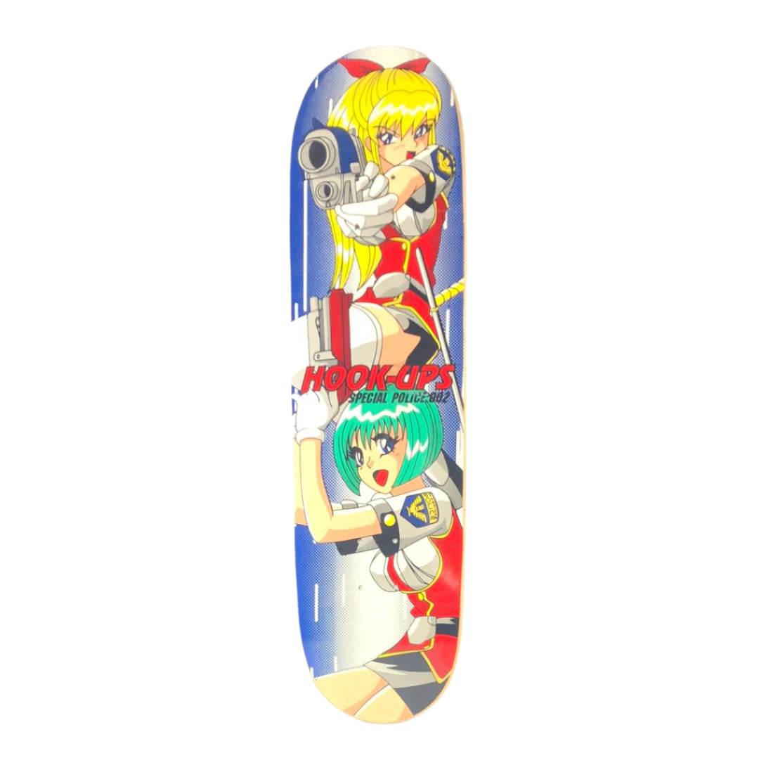 Hook-Ups Special Police Anime Graphic Blue Red White Multi Color Size 8.18" Vintage Deck
