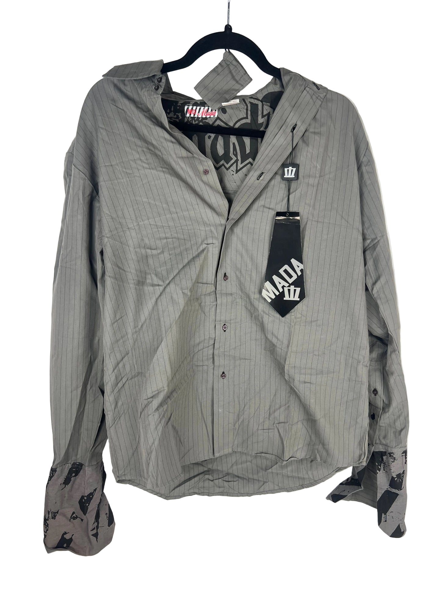 Mada Clothing Mada Grey Black Striped Size M L/s Vintage Button Up Shirt
