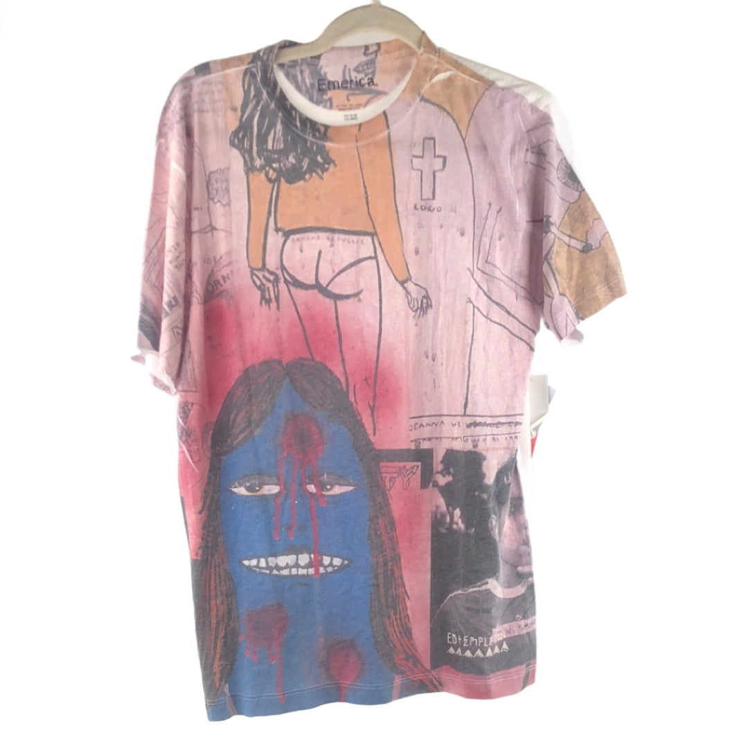 Emerica All Over Print Ed Templeton "Shooter" White Pink Multi Color Size L S/s Shirt