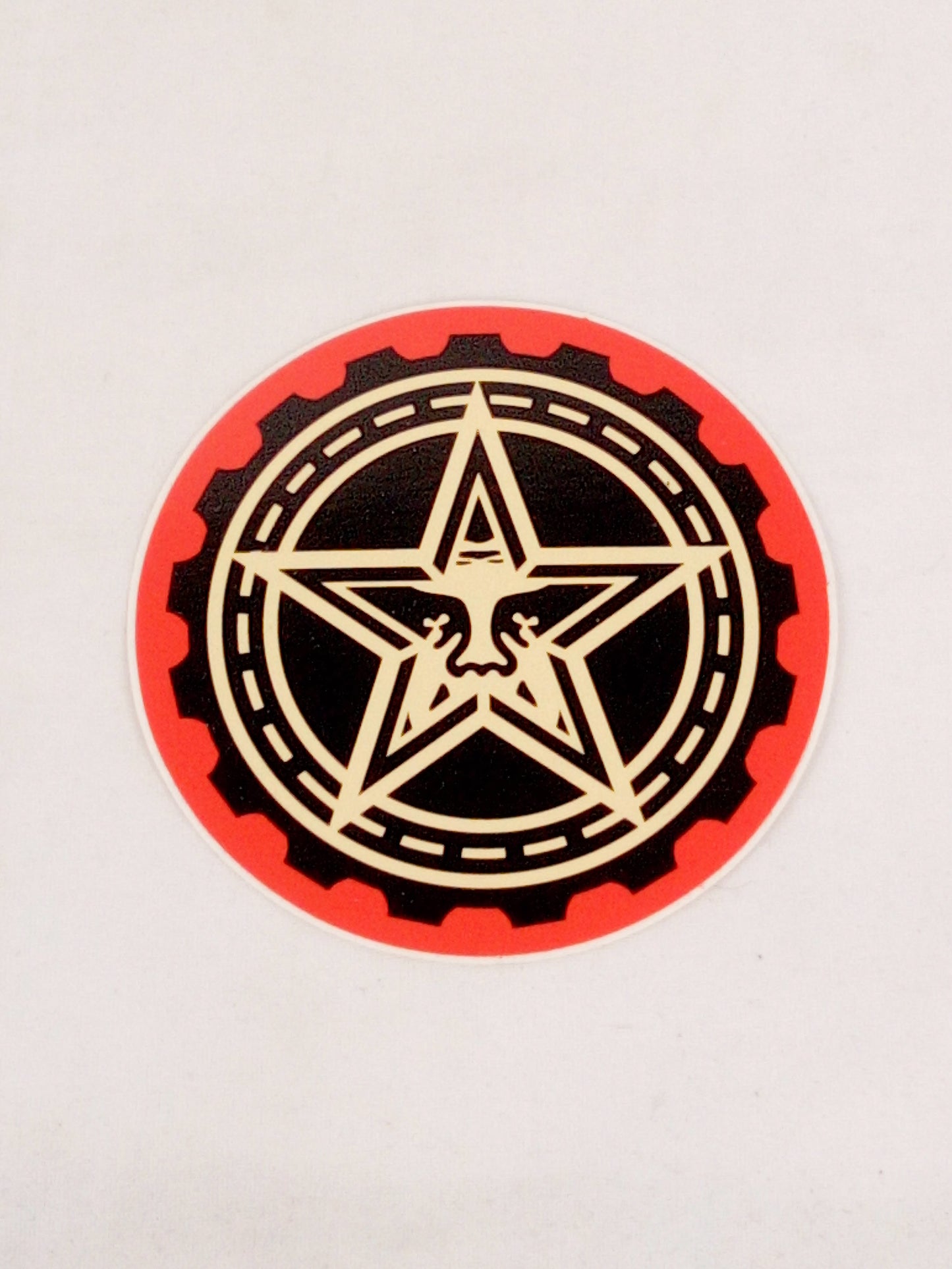 Obey Shepard Fairey Star Gear Orange Black Tan 3.625" x 3.625" Vintage NOS Sticker
