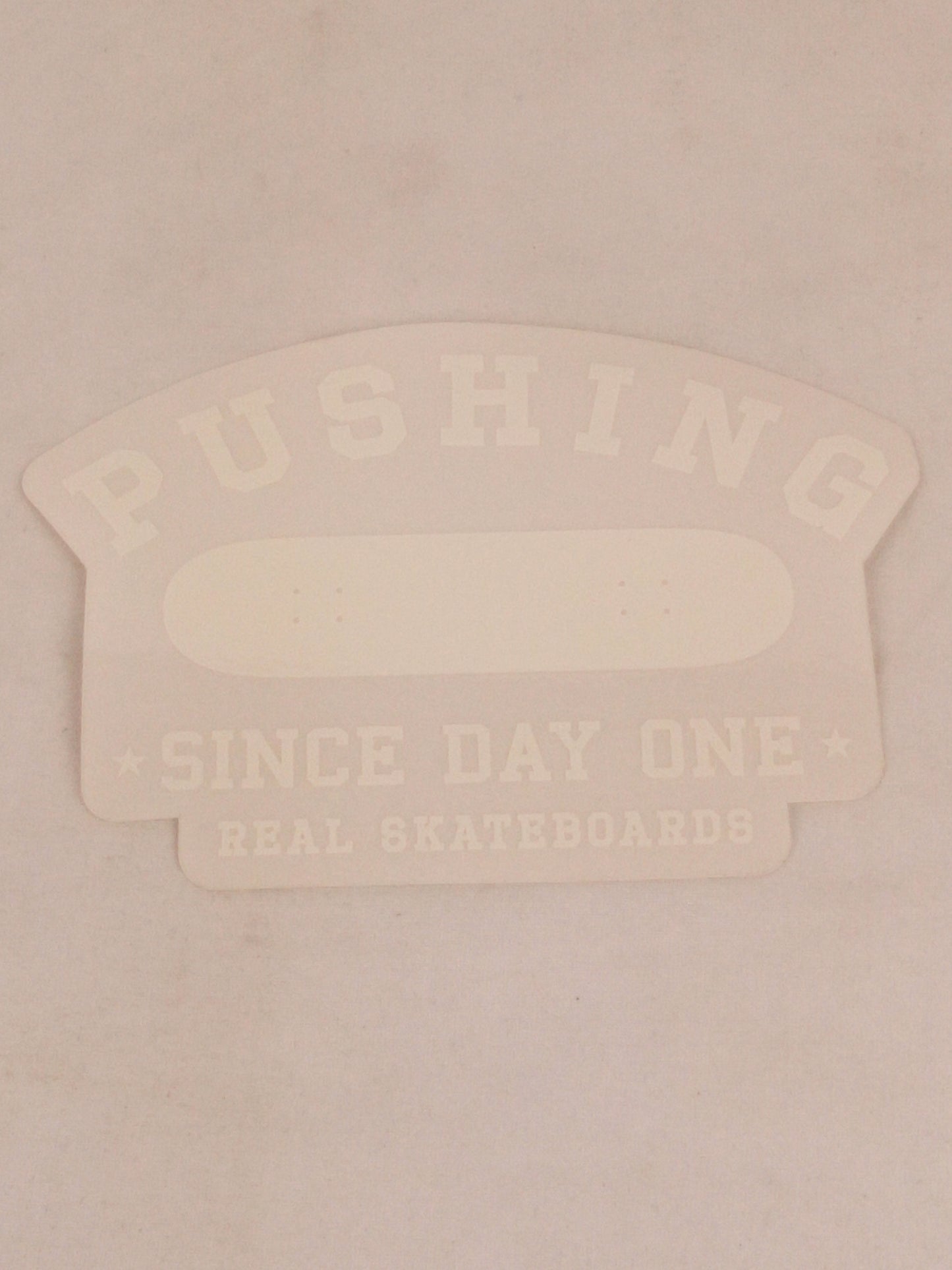 Real Skateboards Pushing Since Day One Real Skateboarding Clear White 5.5" x 3.75" Vintage NOS Sticker
