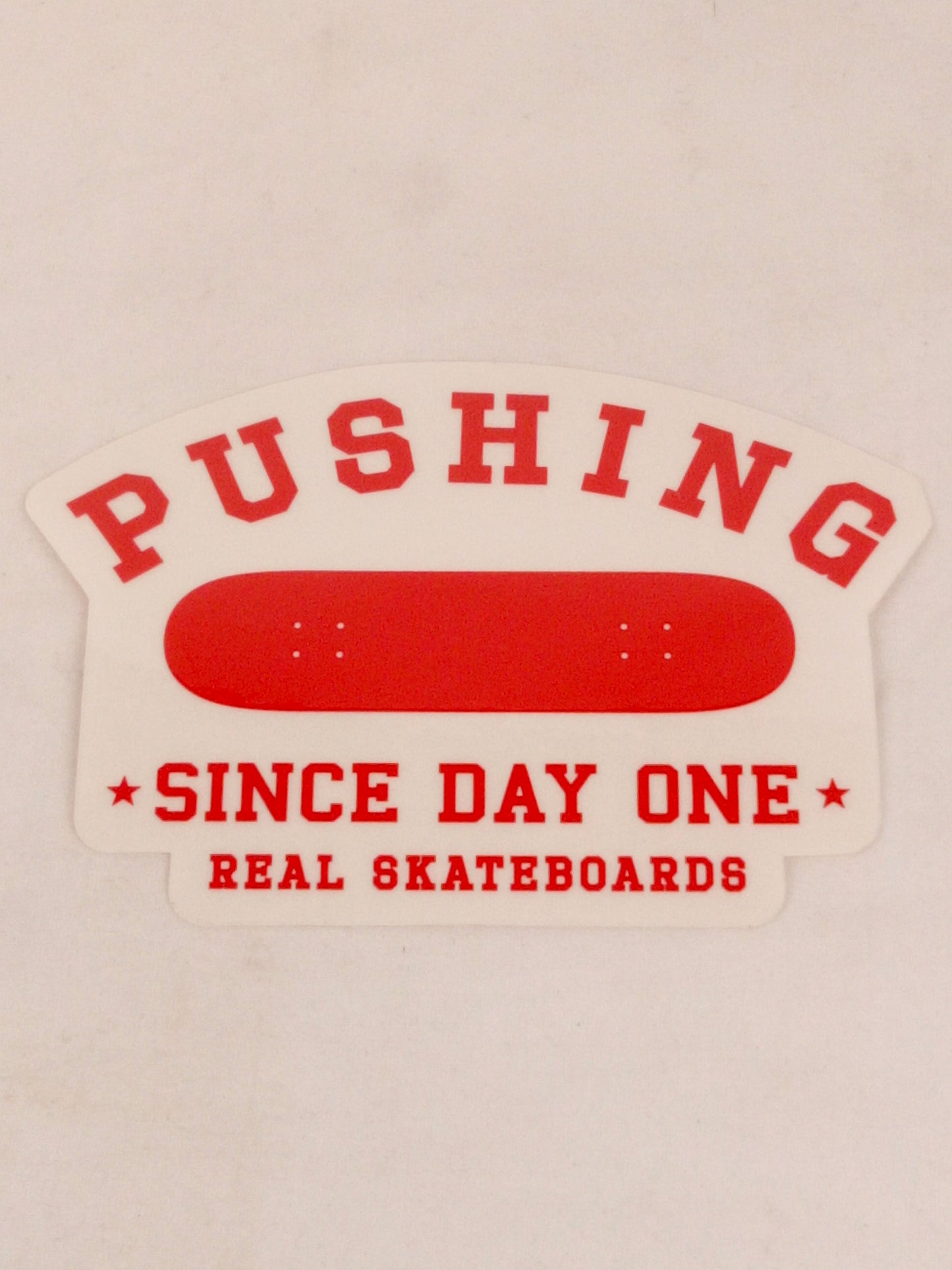 Real Skateboards Pushing Since Day One Real Skateboarding Clear Red 5.5" x 3.75" Vintage NOS Sticker