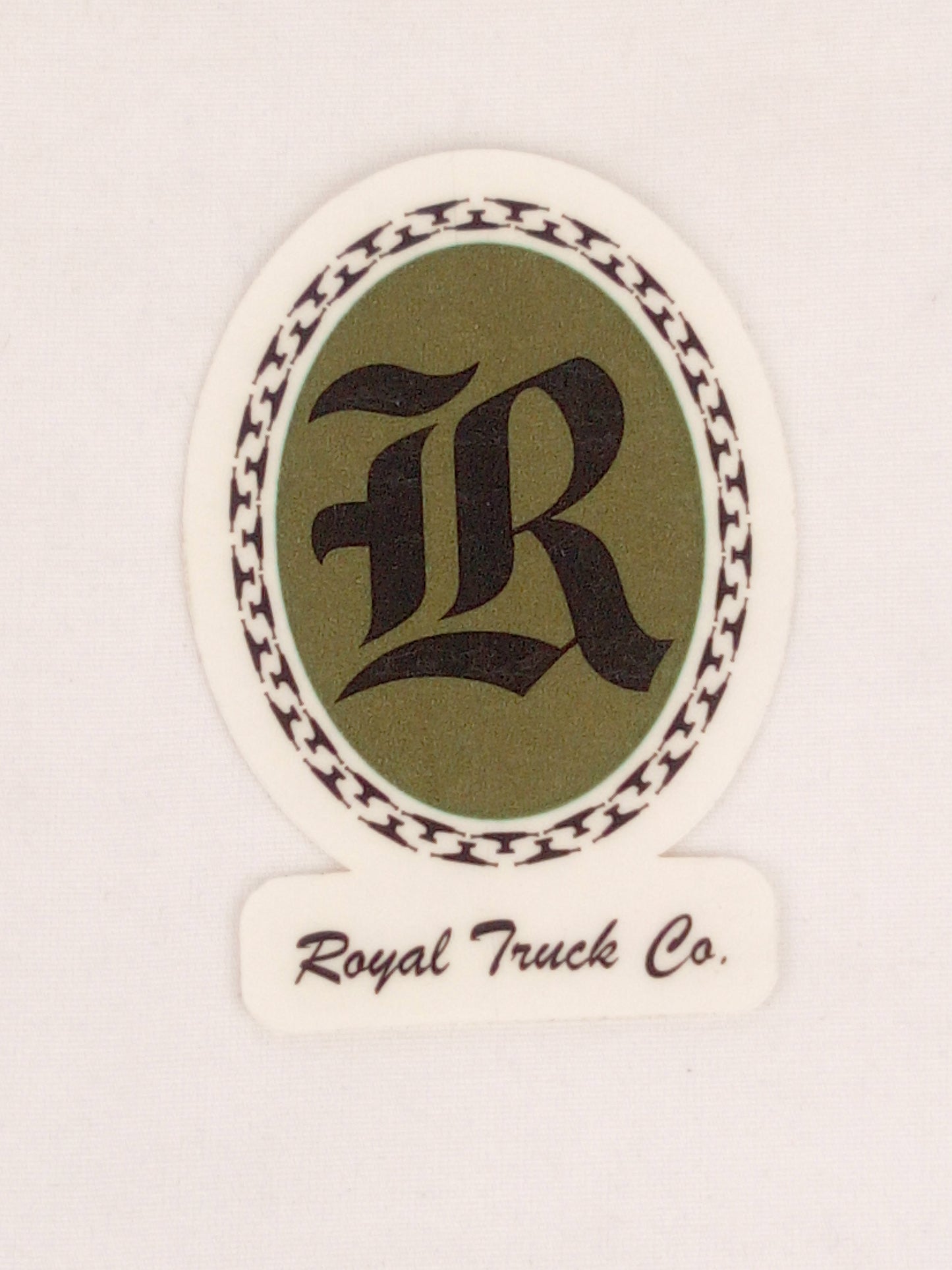 Royal Truck Company Circle R Clear Olive Glitter 2.75" x 2" Vintage NOS Sticker