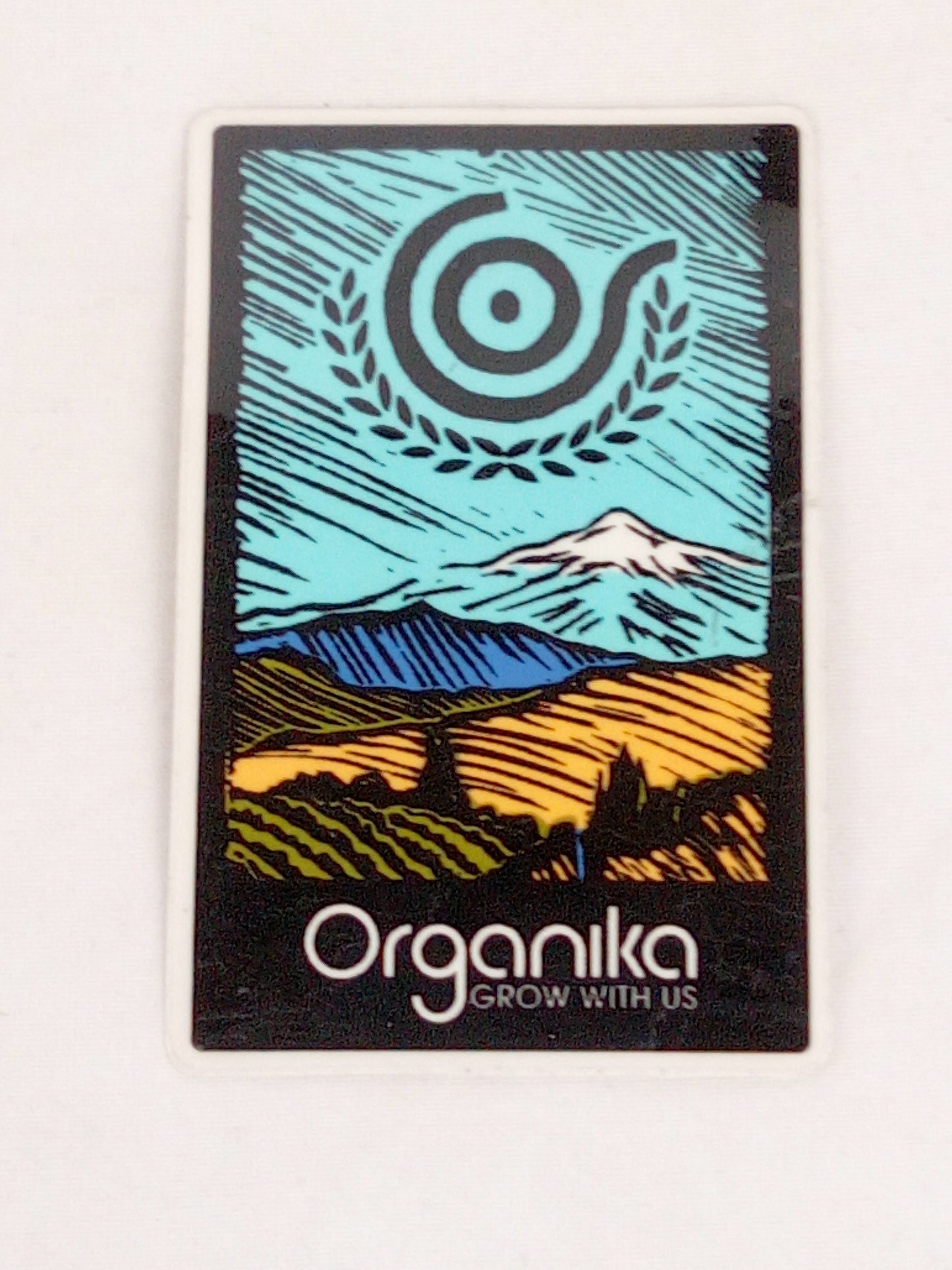 Organika Grow With Us Clear Black Yellow Blue 2.25" x 3.5" Vintage NOS Sticker