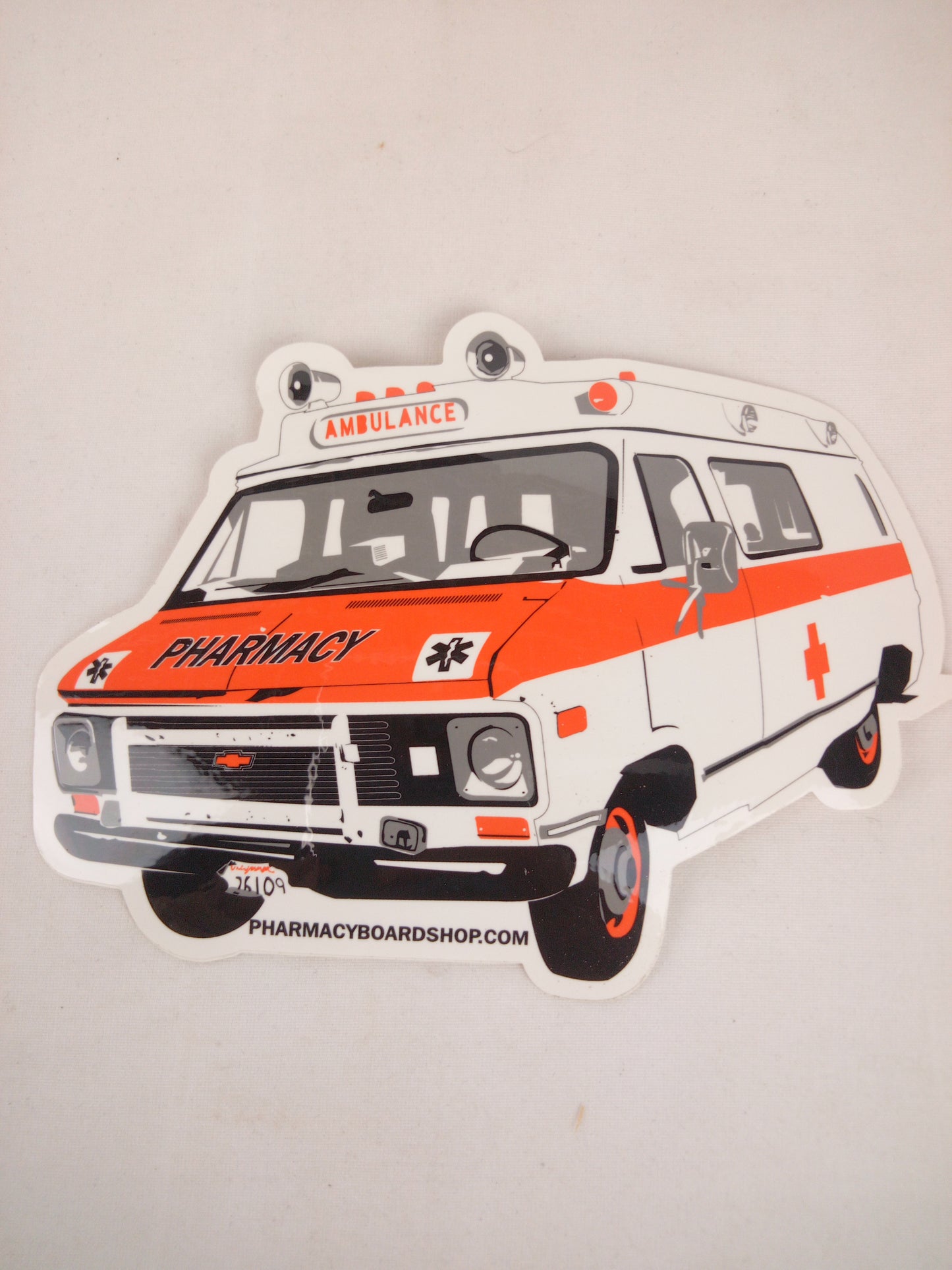 Pharmacy Boardshop Ambulance Clear Black Orange 6" x 4.25" Sticker
