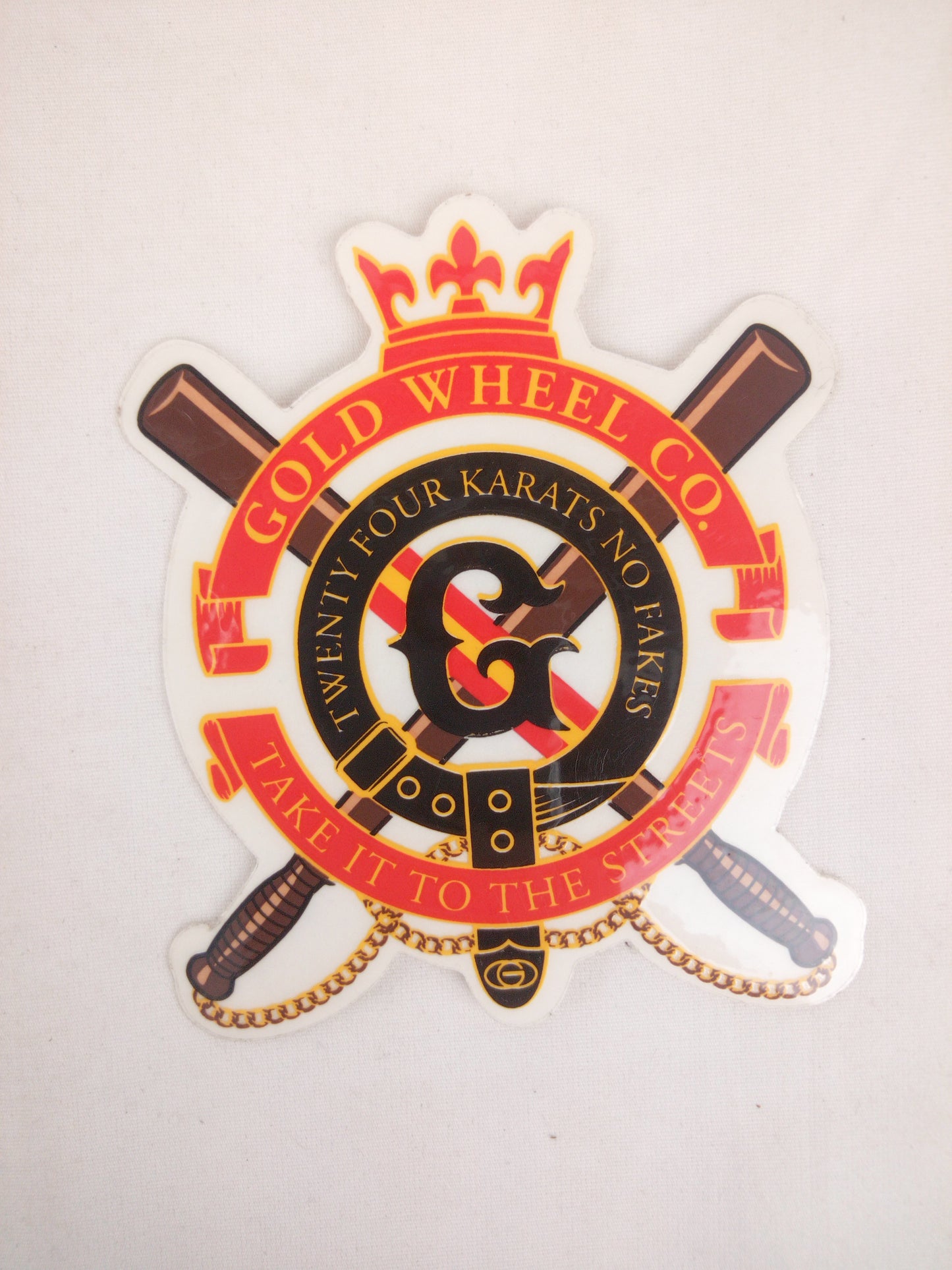 Gold Wheels Gold Wheel Co. Twenty Four Karats No Fakes Clear Red Brown 3.5" x 3" Sticker