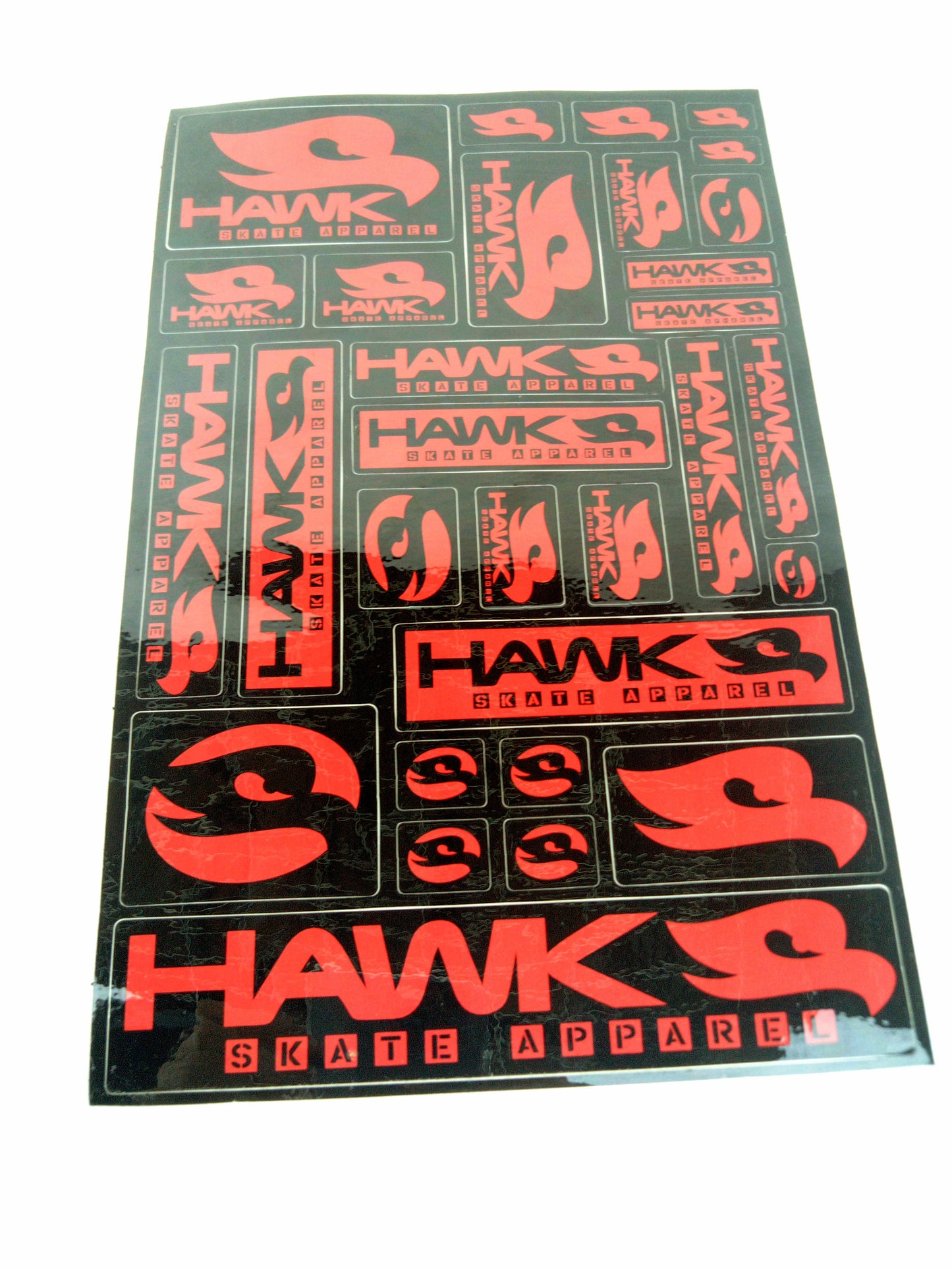 Hawk Clothing Tony Hawk Skate Apparel Black Red 9.5" x 6.25" Sticker Sheet Of 30