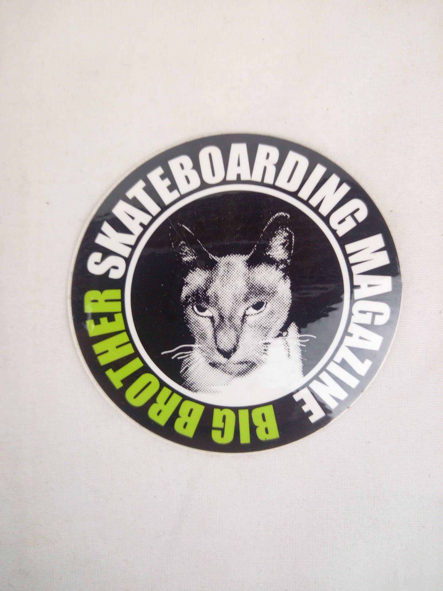 Big Brother Skateboarding Black White Green Gary The Cat 2.5" x 2.5" Vintage NOS Circle Sticker