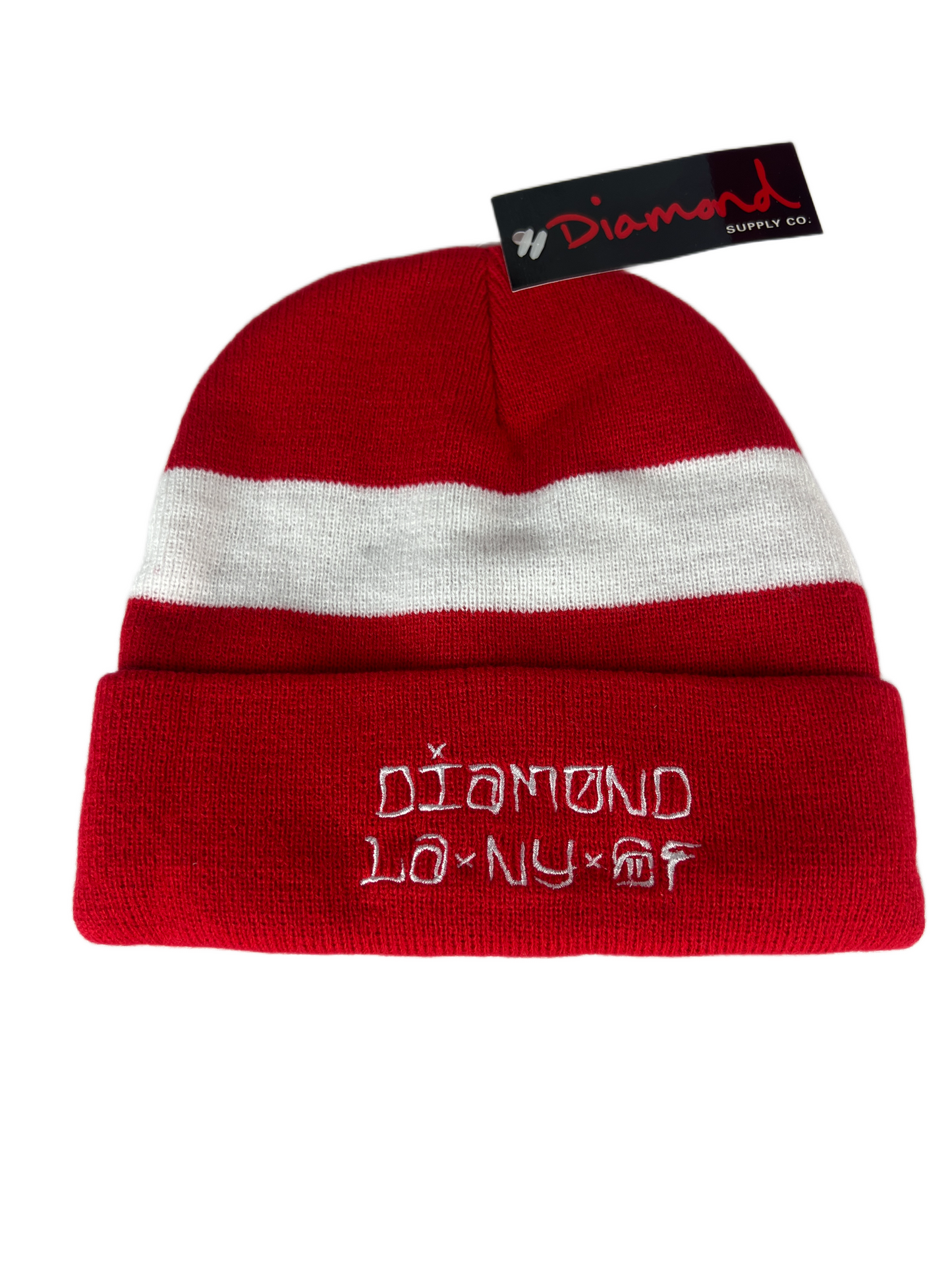 Diamond Supply Co. Cities LA X NY X SF Red White Striped One Size Fits All Vintage Beanie