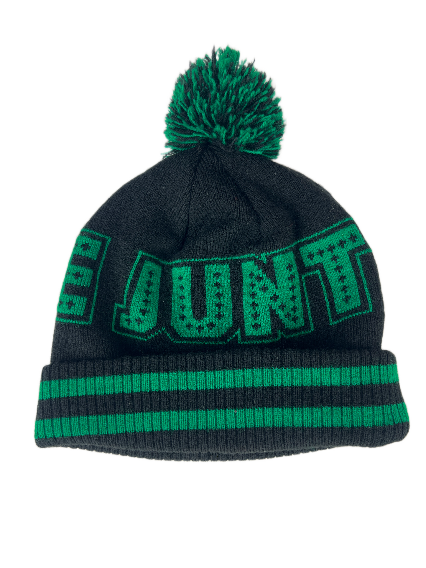 Shake Junt SHAKE JUNT Logo Black Green Striped One Size Fits All Vintage Knit Pom Beanie