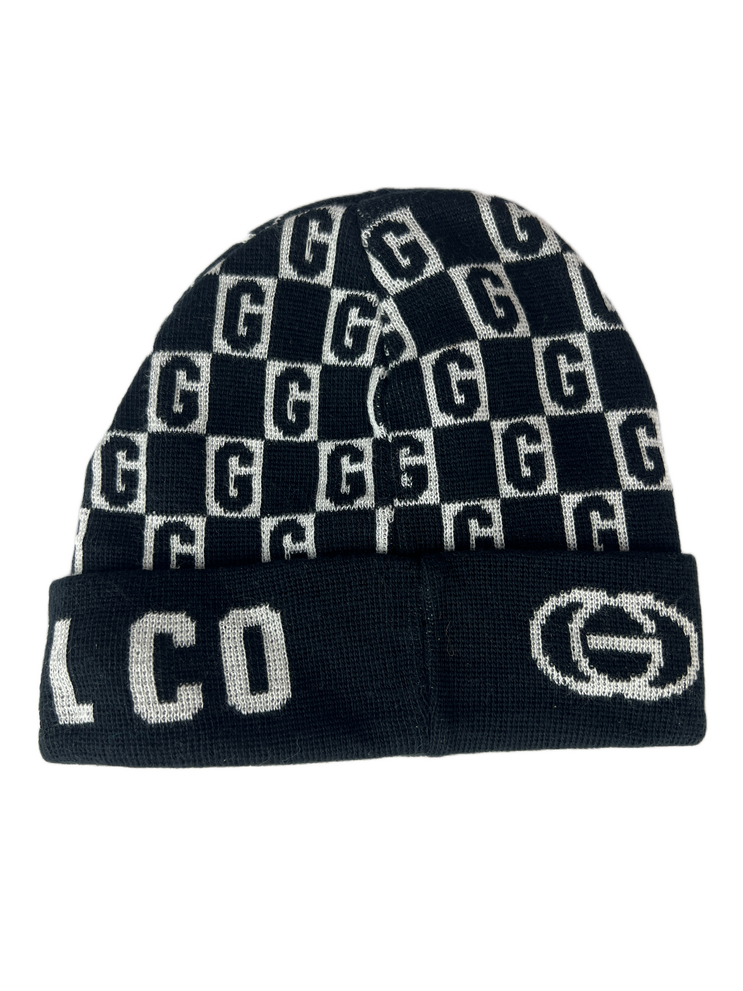 Gold Wheels G All Over Print Black White One Size Fits All Vintage Beanie
