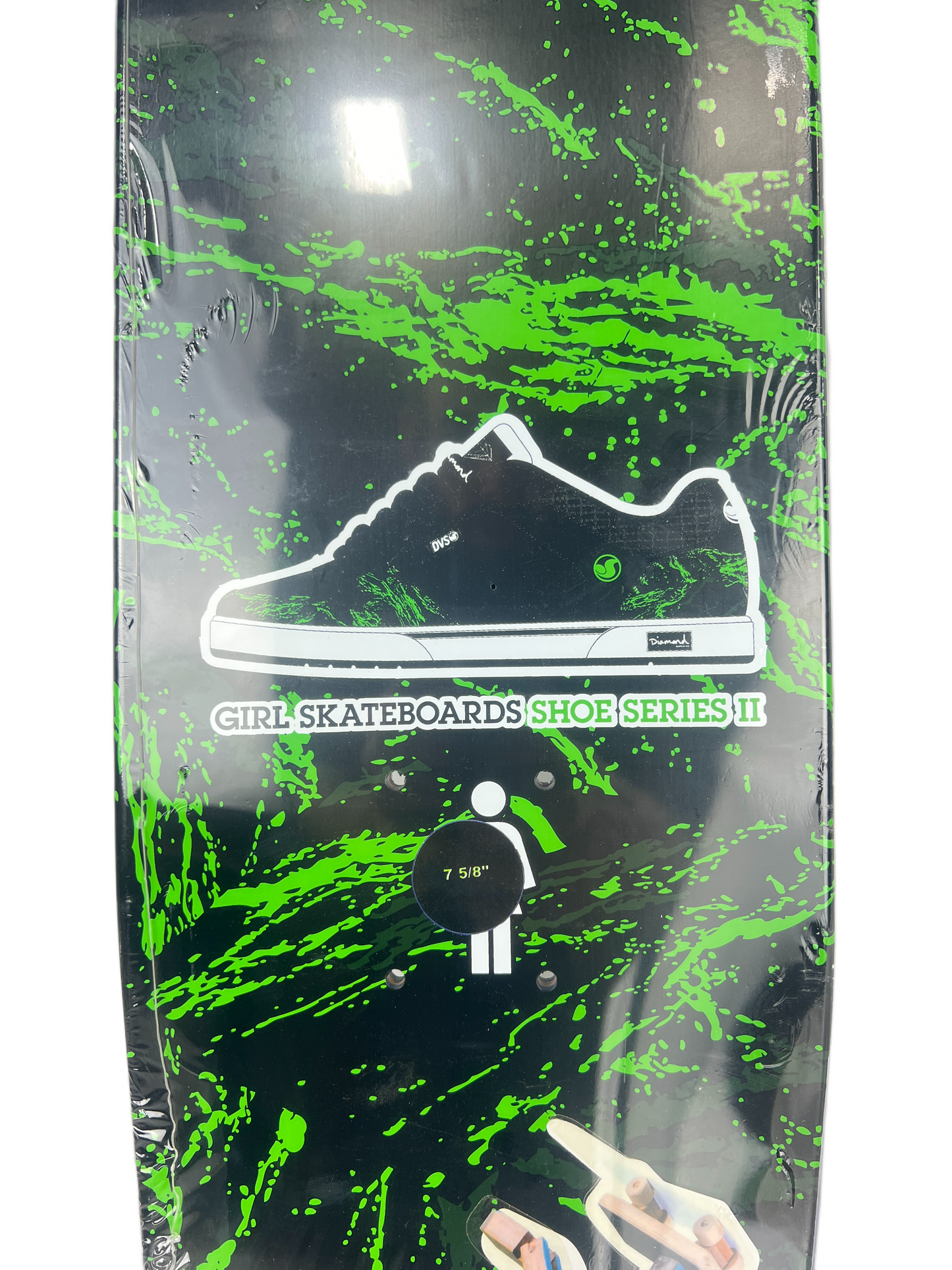 Girl X Diamond Supply Co. Jeron Wilson Girl Skateboards Shoe Series Wilson Loves Shoes Black Green White Diamond Logo Size 7.625" Vintage NOS Deck