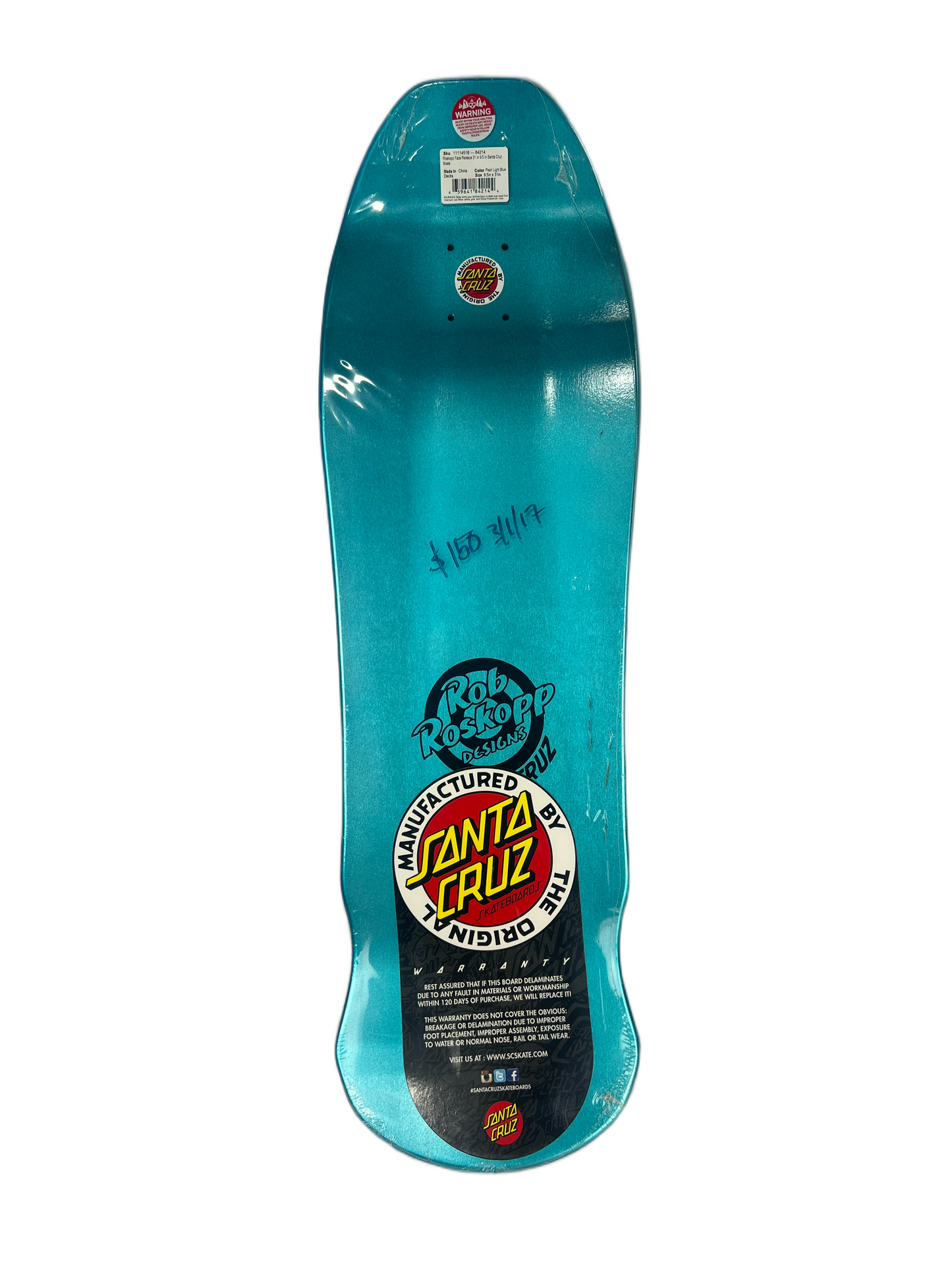 Santa Cruz Rob Roskopp Face Pearl Blue Foil Multi Size 9.5" Vintage NOS Reissue Deck 2017