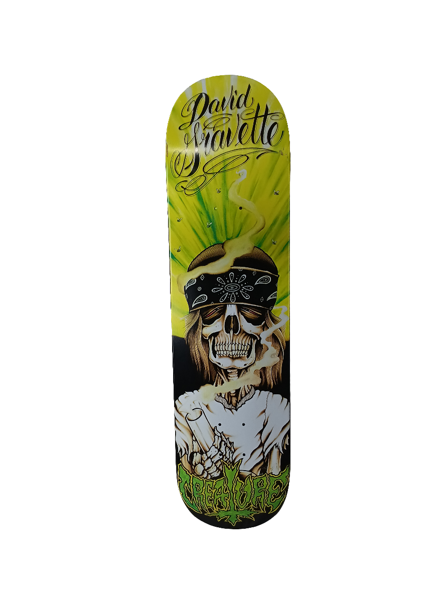 Creature David Gravette Skeleton Vato Bong Black Green White Size 8.0" Vintage NOS Deck