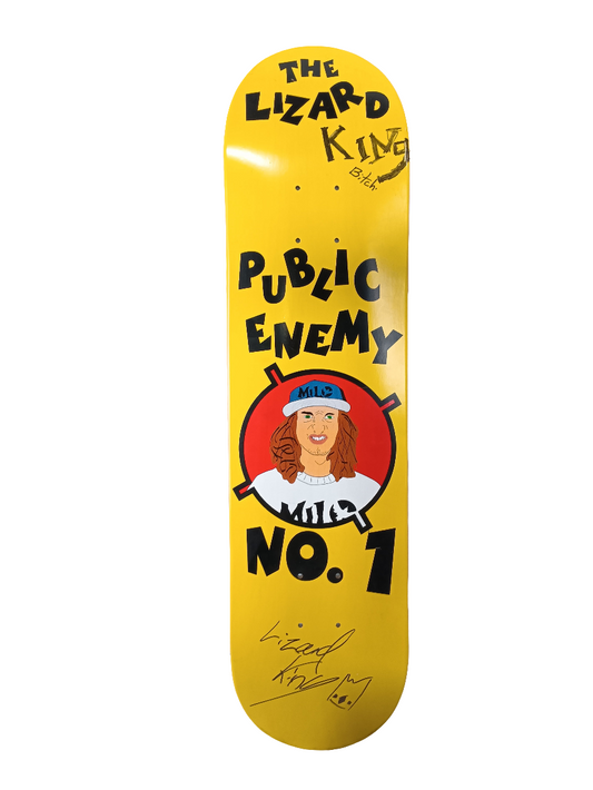 Milosport Lizard King Autographed & Personalized The Lizard Public Enemy No.1 Yellow Black Red Size 7.75" Vintage NOS Deck