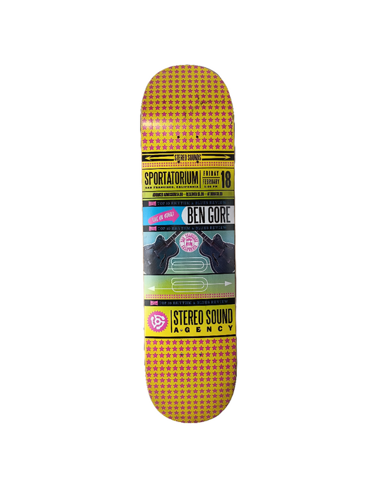 Stereo Ben Gore Sounds Sportatorium Yellow Pink Multicolor Size 8.25 Vintage NOS Deck