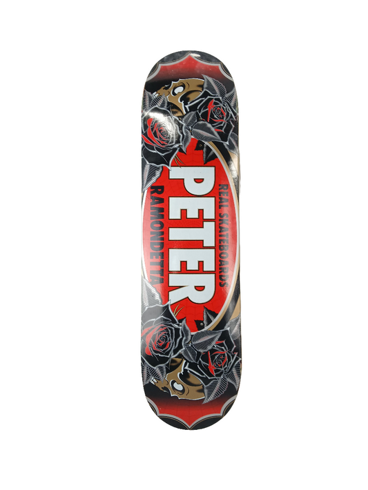 Real Peter Ramondetta Floral Black Red White Size 7.78" Vintage NOS Deck