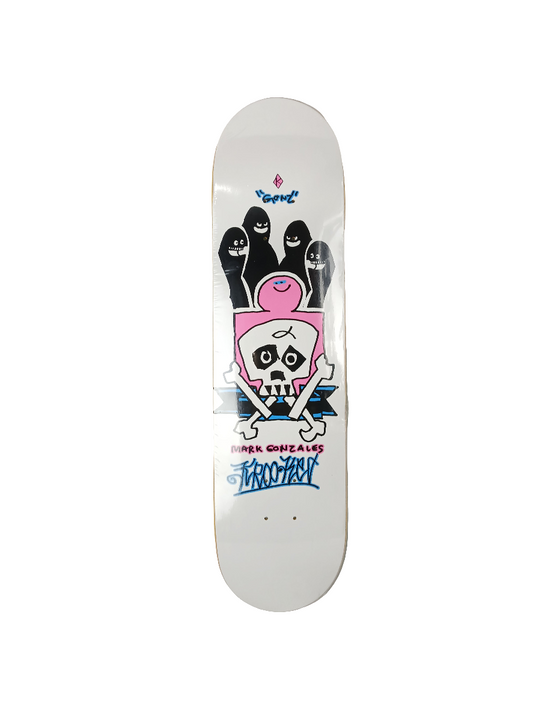 Krooked Mark Gonzales Skull & Crossbones Schmoos White Black Pink Multi Size 7.8" Vintage NOS Deck