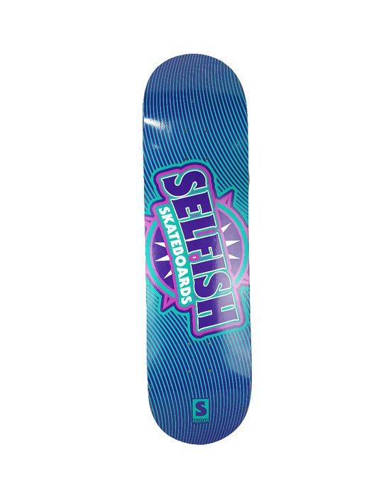 Selfish Team Sunburst Logo Turquoise  Purple White Size 8.250" Vintage NOS Deck